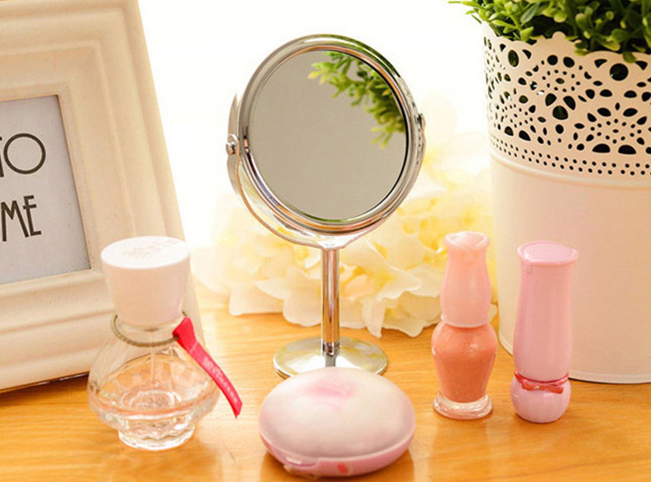 ZHU YU CHUN Portable Double-Sided 1x 2X Magnifying Mirror, Silver, 5.7"L x 3.4"W, Tabletop Mount, Modern Style, Perfect for Makeup, Dressing, Home Decor - Image 5
