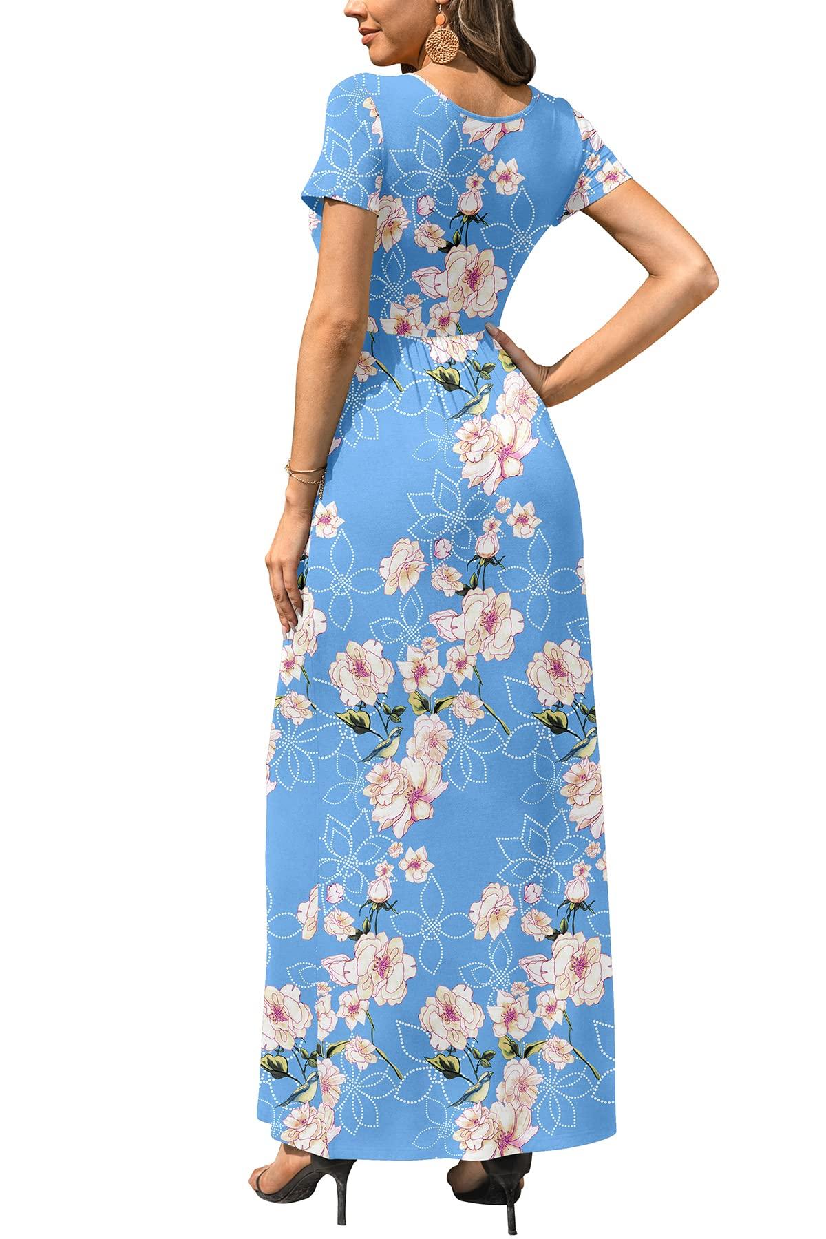 DB MOON Women's Short Sleeve Maxi Dresses Casual Empire Waist Long Dress with Pockets - Image 3