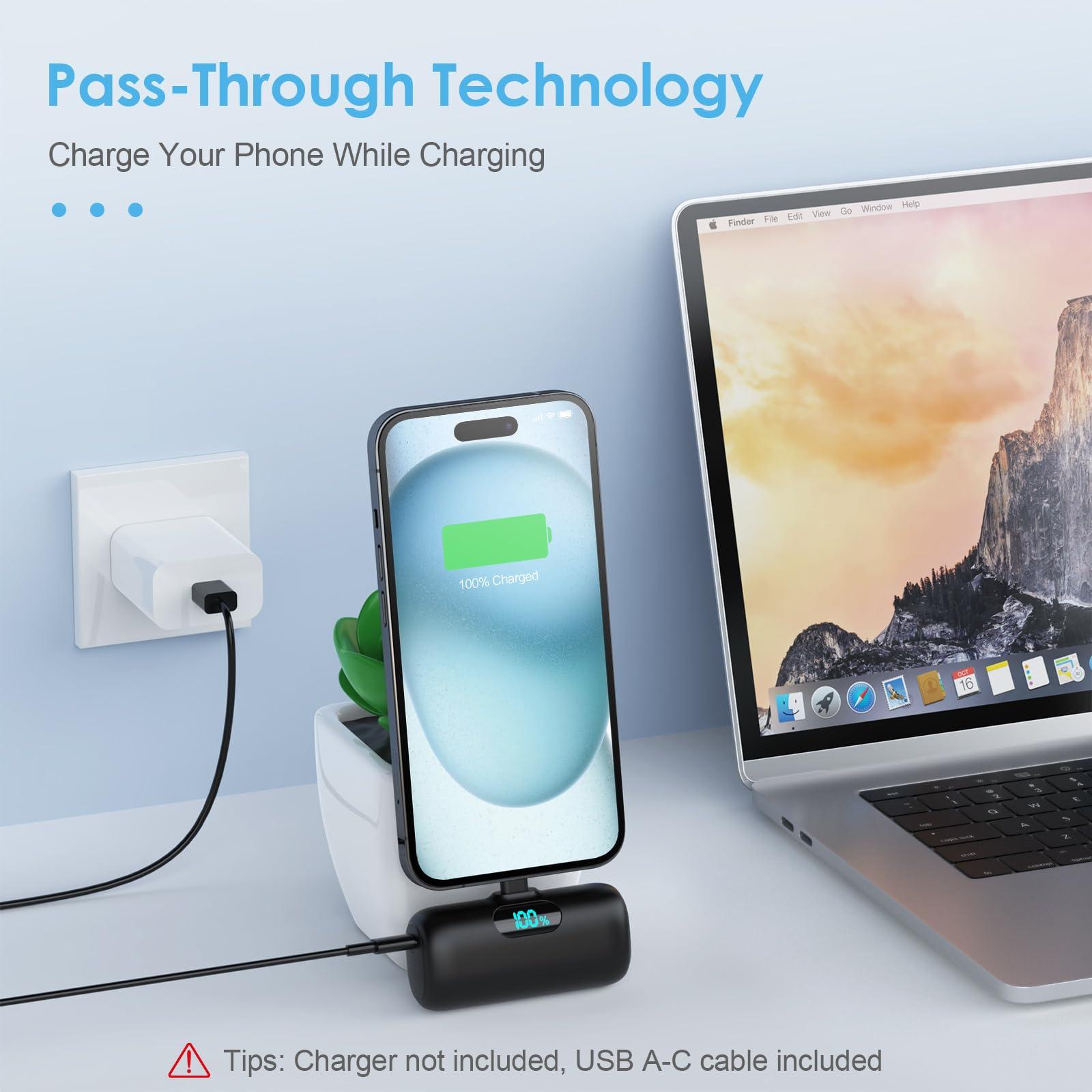 [2-Pack] Mini Portable Charger 5000mAh Power Bank,3A PD USB C Cell Phone Portable Power, LCD Display Battery Pack Compatible with iPhone 16/15/15 plus/15 pro/15 pro Max/Android/Samsung/Moto/LG etc - Image 3