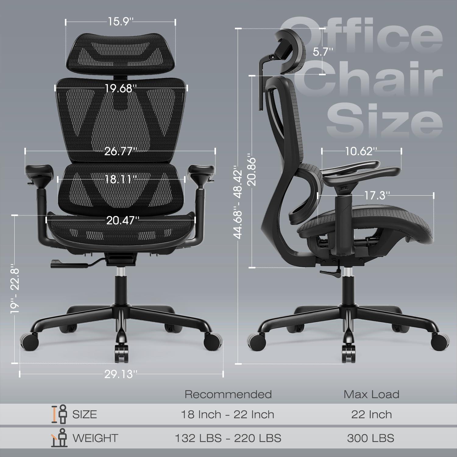 ELABEST T11 Ergonomic Office Chair,High Back Desk Chairs with Separate Lumbar Support,Magic Armrests,Adjustable Wide Headrest,Comfy Executive Computer Chair,Big and Tall Mesh Chair for Home Office - Image 2