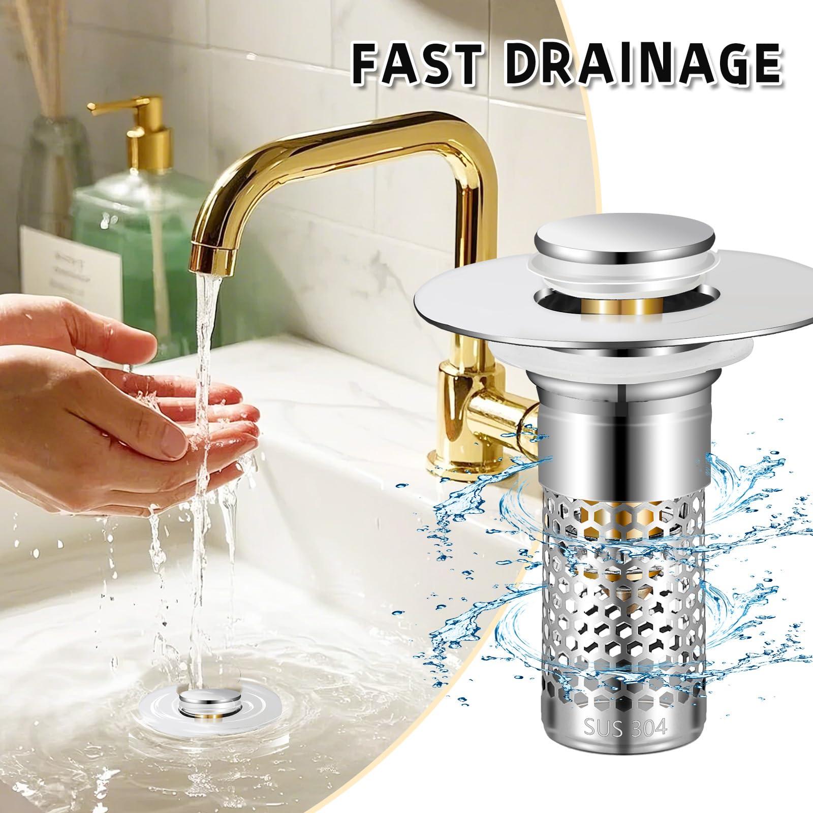 TONGDWOU 2Pack Bathroom Sink Stopper 1.06"-1.50", Universal Bathroom Sink Drain Pop Up Stopper for US Bathroom Sink Stainless Steel Floor Drain Filter, U.S. Standard Universal Drain Filter (Silver) - Image 5