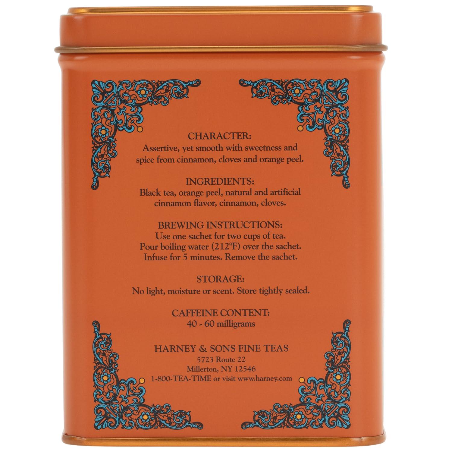 Harney & Sons Caffeinated Hot Cinnamon Sunset Black Tea with Orange and Cloves Tin 20 Sachets (Pack of 1) - Image 2