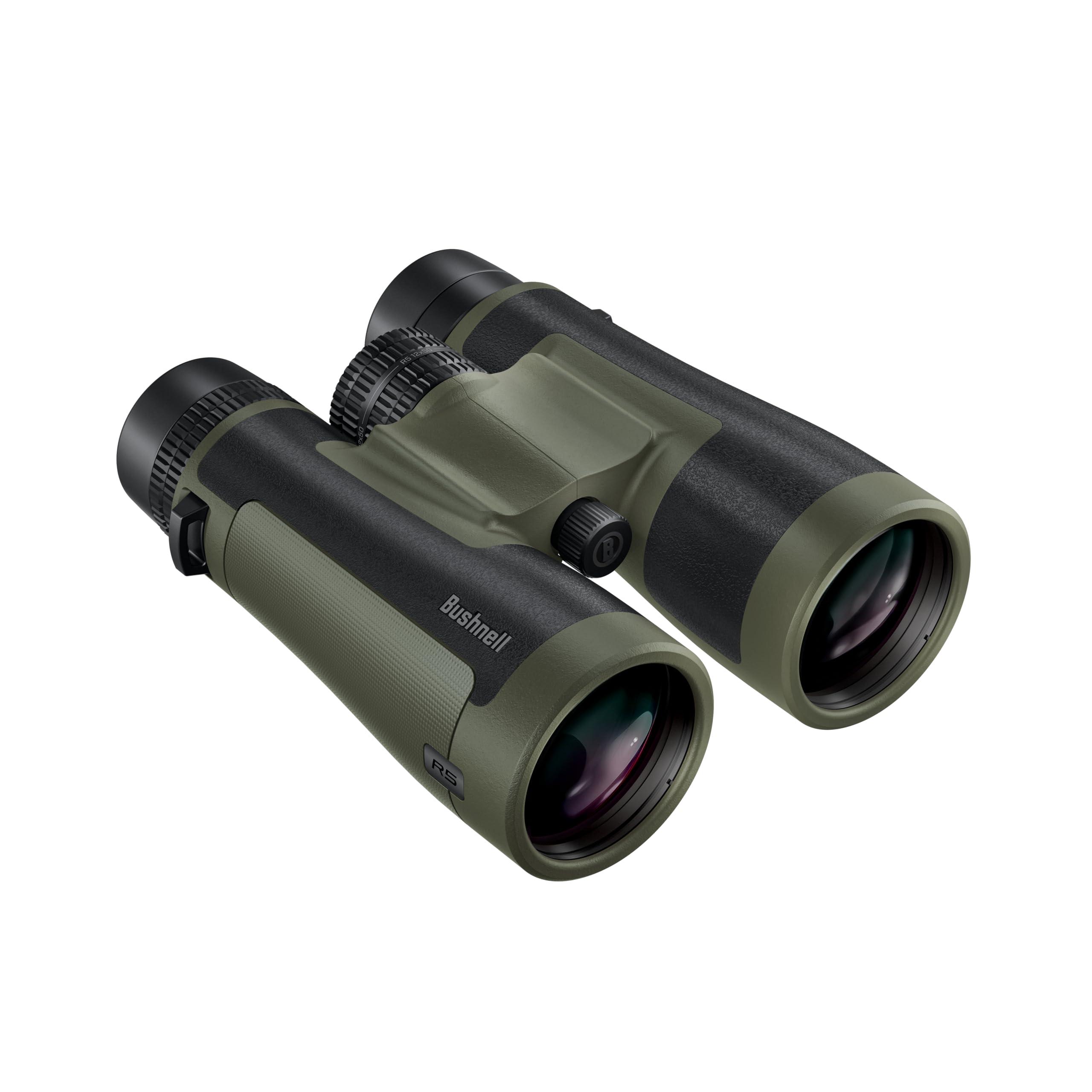 Bushnell R5 12x50 Binoculars with Vault Lite Bino Chest Harness, Phase 3 Coatings, Dielectric Coatings, EXO Barrier, IPX7 Waterproof - Binoculars for Long Range Viewing and Hunting