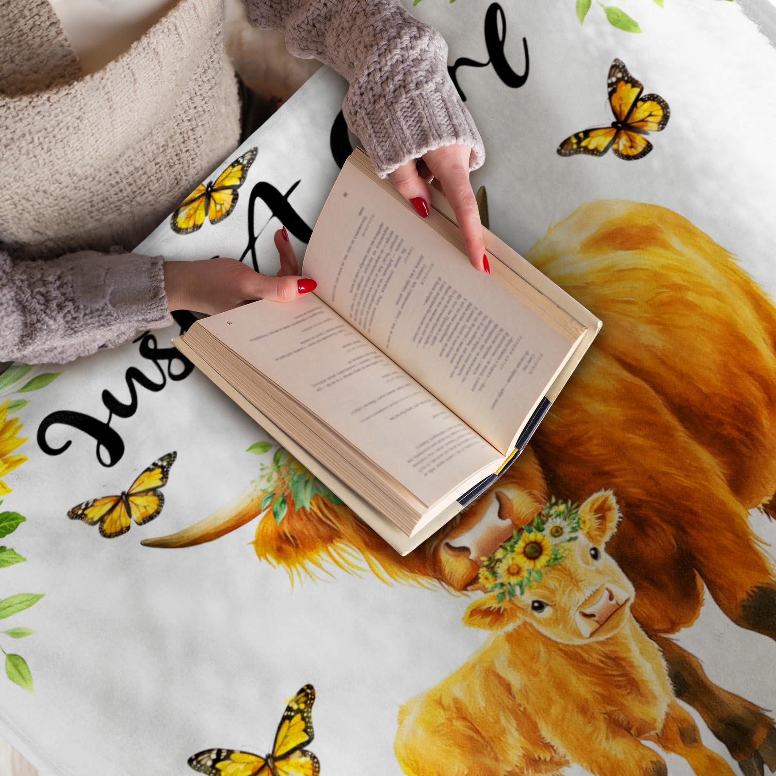 Levens Highland Cow Blanket Gifts Sunflower Cow Print Throw Blankets, Just A Girl Who Loves Highland Cows Soft Flannel Throw Gifts for Women Kids Adults Teens for Couch Sofa Bed Decor 60"X50" - Image 7