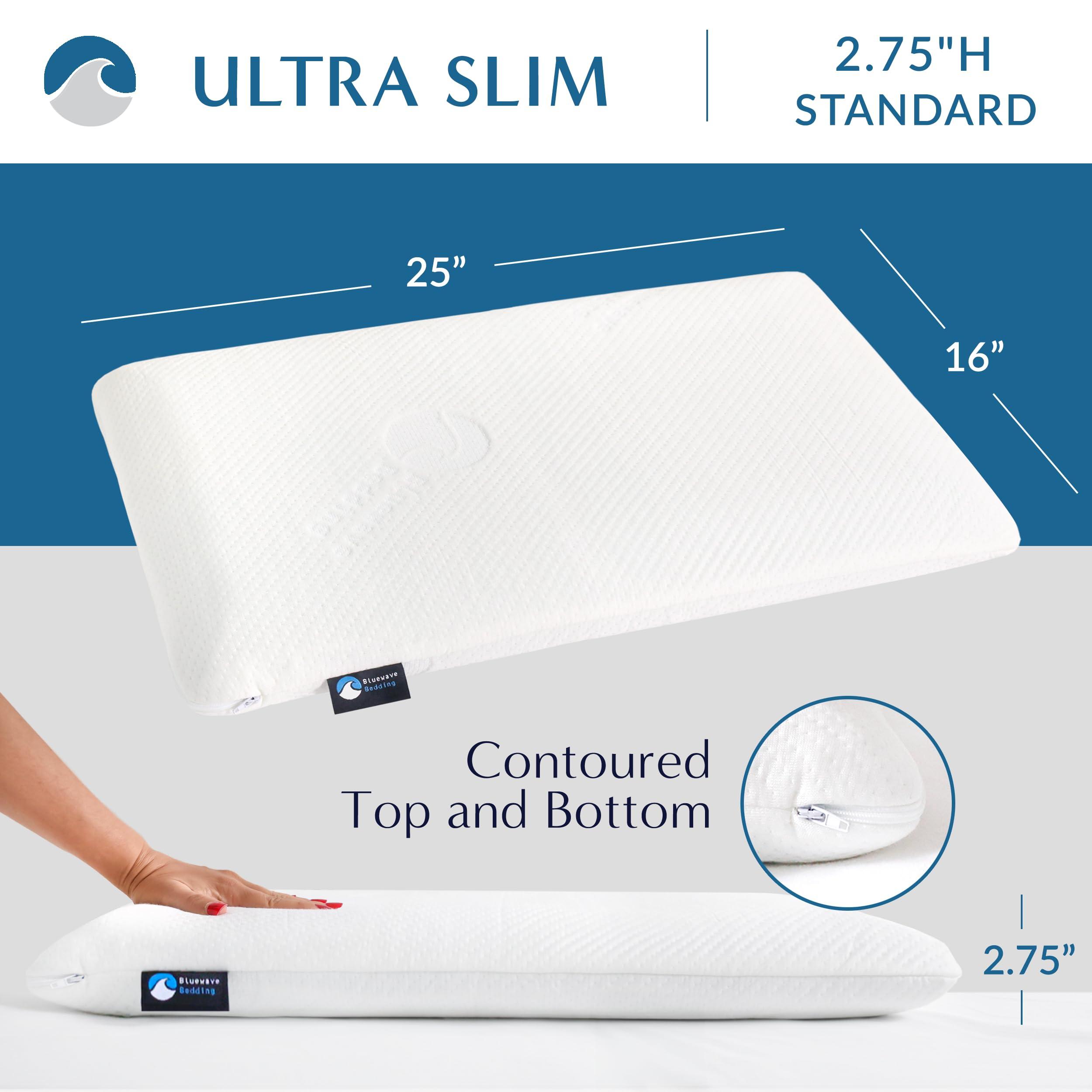 Bluewave Bedding Ultra Slim Gel Memory Foam Pillow for Stomach and Back Sleepers - Thin, Flat Design for Cervical Neck Alignment and Deeper Sleep (2.75-Inches Height, Standard Size) - Image 3