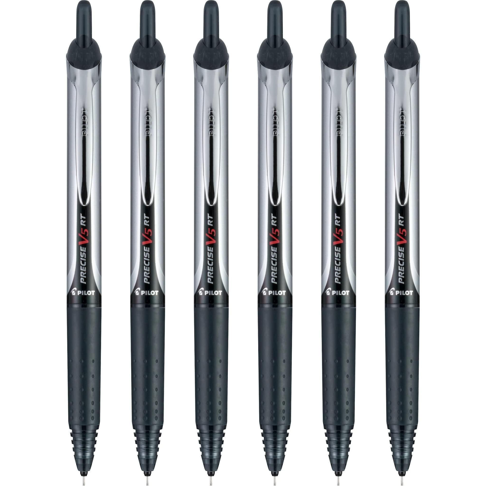 Pilot, Precise V5 RT Refillable & Retractable Rolling Ball Pens, Extra Fine Point 0.5 mm, Black, Pack of 6
