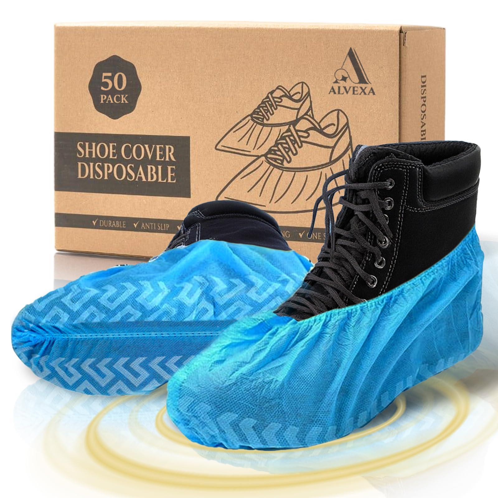 Alvexa Shoe Covers Disposable Non-Slip, Large 50 Count, Durable, Breathable, Recyclable Non-Woven Boot Covers – Fits Men 11 / Women 13 – Blue