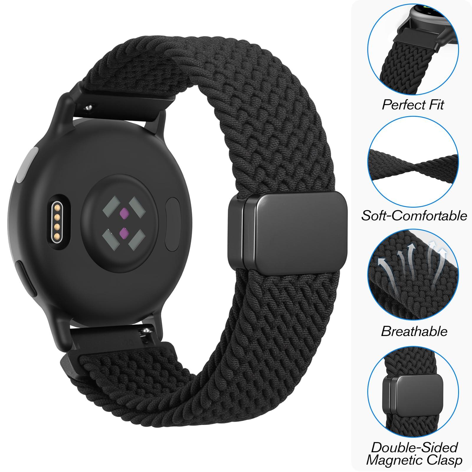 FINTIE Magnetic Braided Band Compatible with Garmin Vivoactive 5/6/Vivoactive 3, Garmin Venu/Venu Sq/Sq 2/Forerunner 55/165/645/245 Music, 20mm Stretchy Nylon Elastic Sport Strap - Image 4