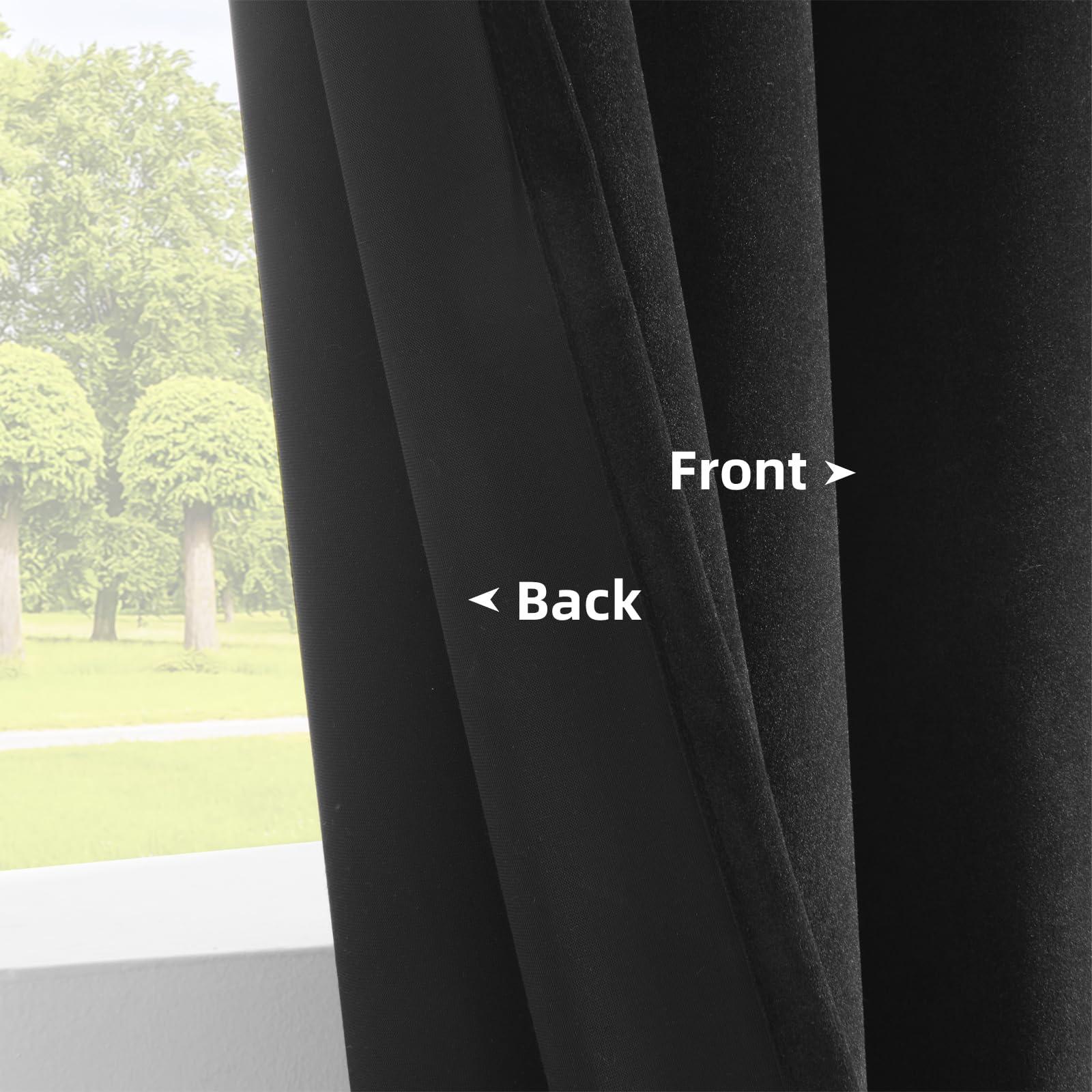 Joydeco Black Velvet Curtains 90 inch Length 2 Panels, Luxury Blackout Rod Pocket Thermal Insulated Window Curtains, Super Soft Room Darkening Drapes for Living Dining Room Bedroom,W52 x L90 inches - Image 2