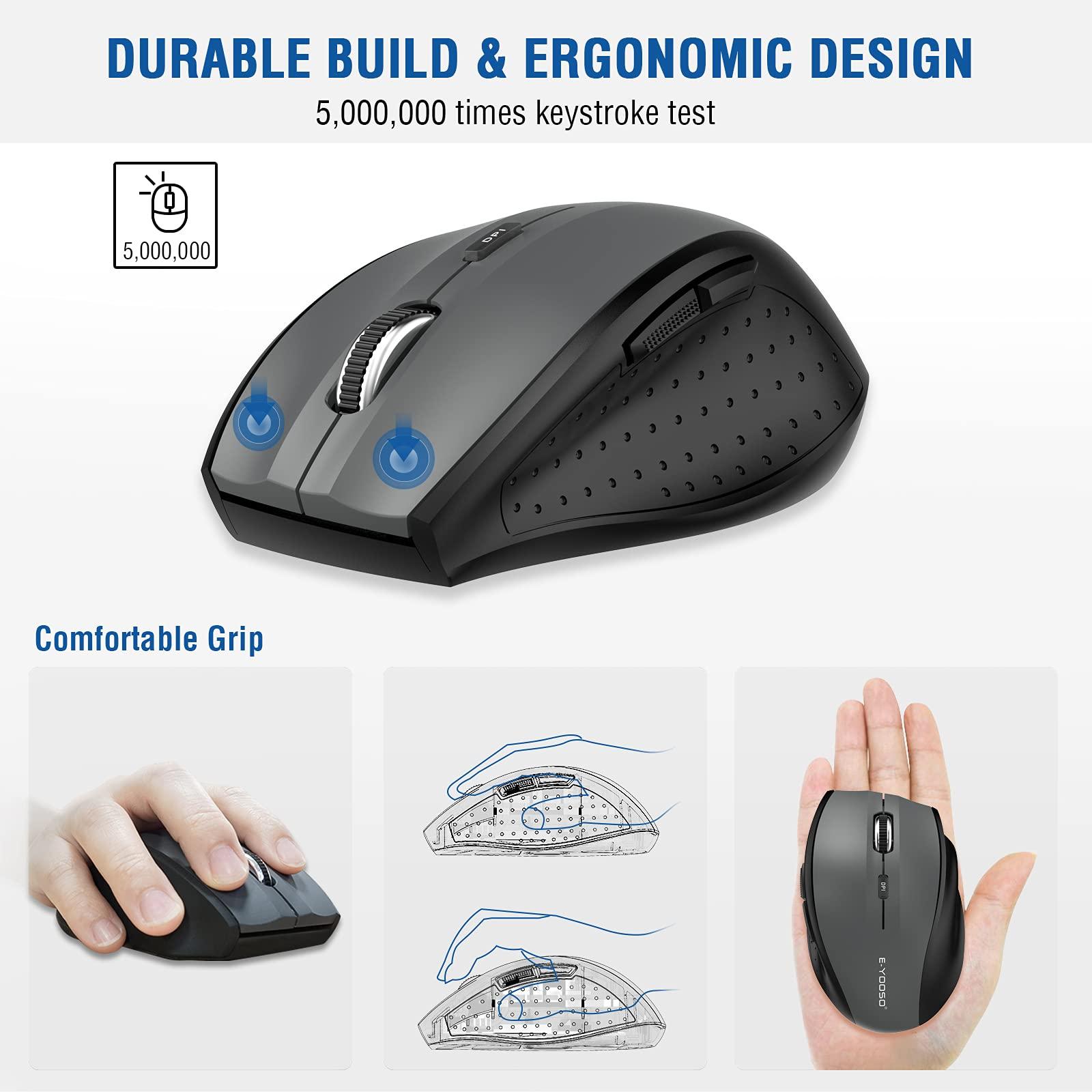 E-YOOSO Wireless Mouse for Laptop, Portable Optical Computer Mouse, 6 Buttons, Cordless 2.4GHz with USB Receiver, 5-Level 4800 DPI, 18 Months Battery Life, for PC, Chromebook, Windows, Mac - Image 4