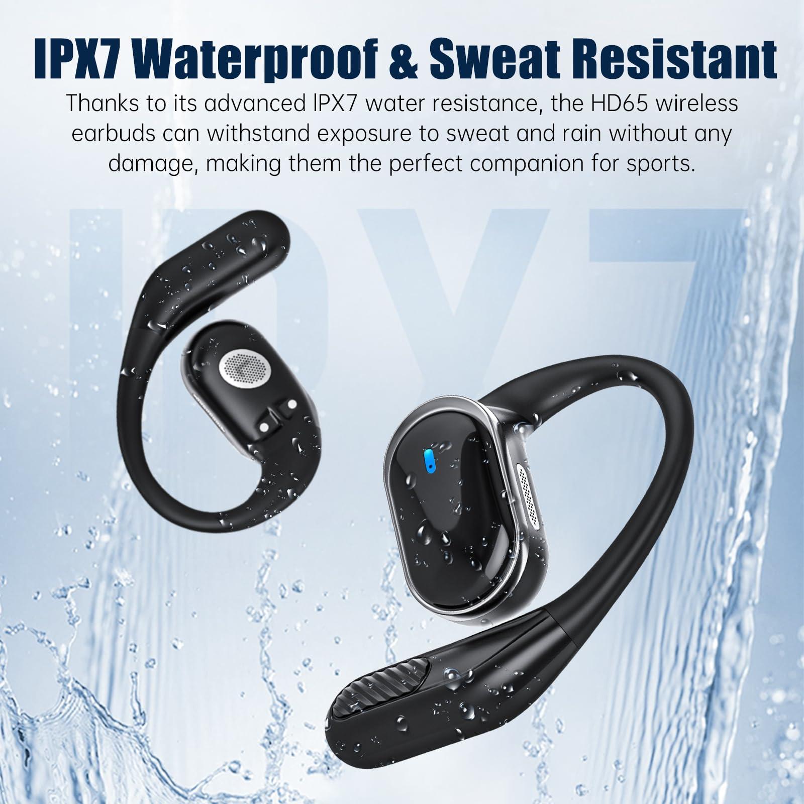 TRAUSI Open Ear Bluetooth Earbuds Wireless Headphones, 50Hrs Playtime Stereo Sound Earphones with IPX7 Waterproof Ear Buds, Ideal for Fitness, Travel - Black - Image 7