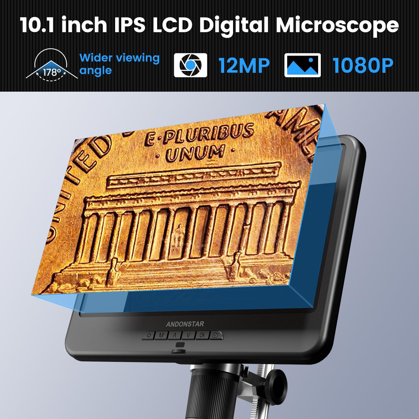 Andonstar AD210 10.1 Inch LCD Digital Microscope for Adults, Soldering Microscope for Electronics Repair, Coin Microscope Camera Full View for Error Coins with Light, Biological Slides Kit, 32G Card - Image 2