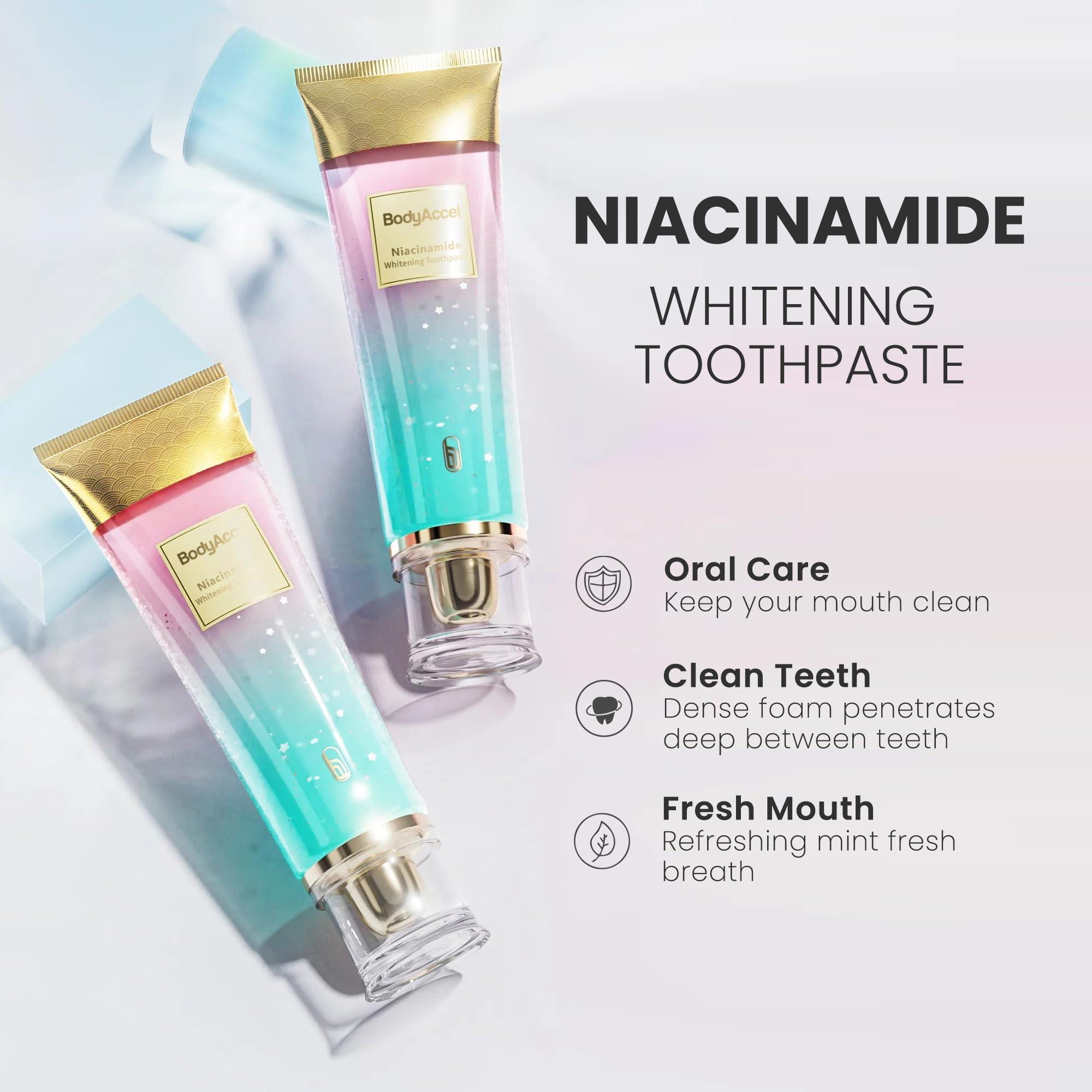 Niacinamide Whitening Toothpaste – BodyAccel Natural Whitening Toothpaste with Niacinamide, Gentle Formula for Brighter Teeth & Fresh Breath, 2-Pack (2) - Image 3