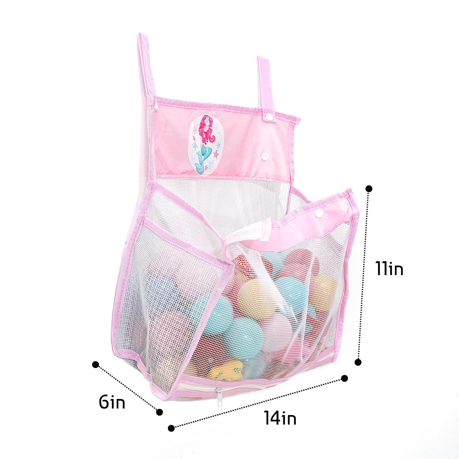Gealaek Bath Toy Organizer Storage for Kids Mesh Bath Toy Holder with Large Capacity Multiple Hanging Options & Bottom Zipper for Easy Access (Pink Mermaid) - Image 3