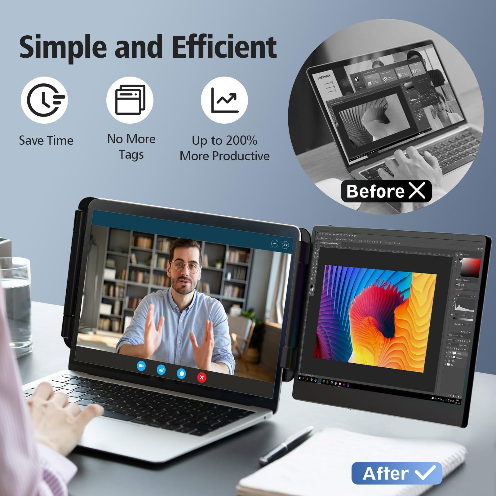 BOSII Laptop Screen Extender Monitor - 14 Inch Dual IPS FHD 1080P HDMI/USB-A/Type-C Extended Portable Monitor for Laptops (Maximum Length: 15.74") Compatible with Windows Mac Travel Work - Image 5