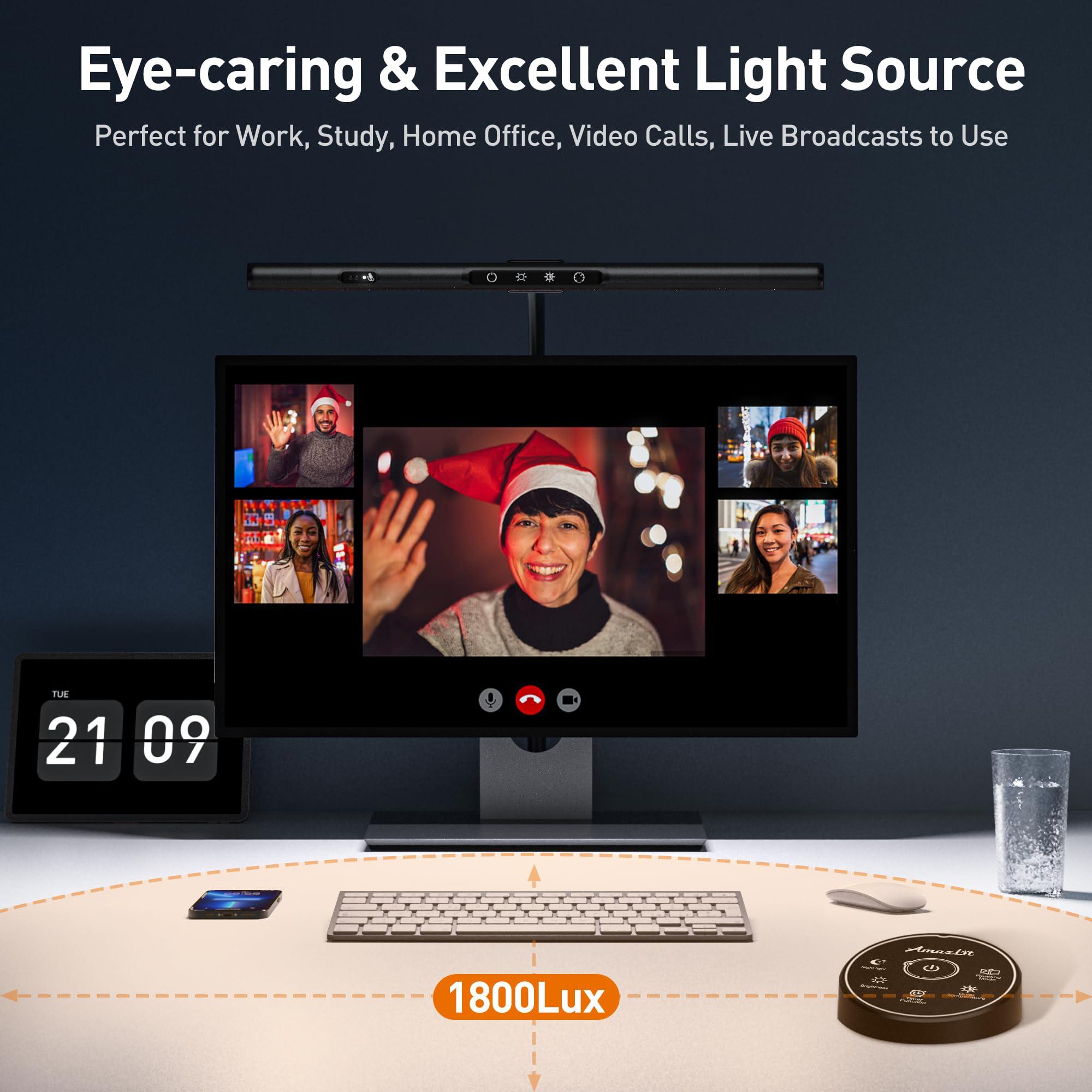 AmazLit Desk Lamp for Home Office, Desk Light with Clamp, Office Lamp with Remote & Gesture Sensing, Monitor Light Bar, Adjustable Color Temperature & Brightness, 12W - Image 2