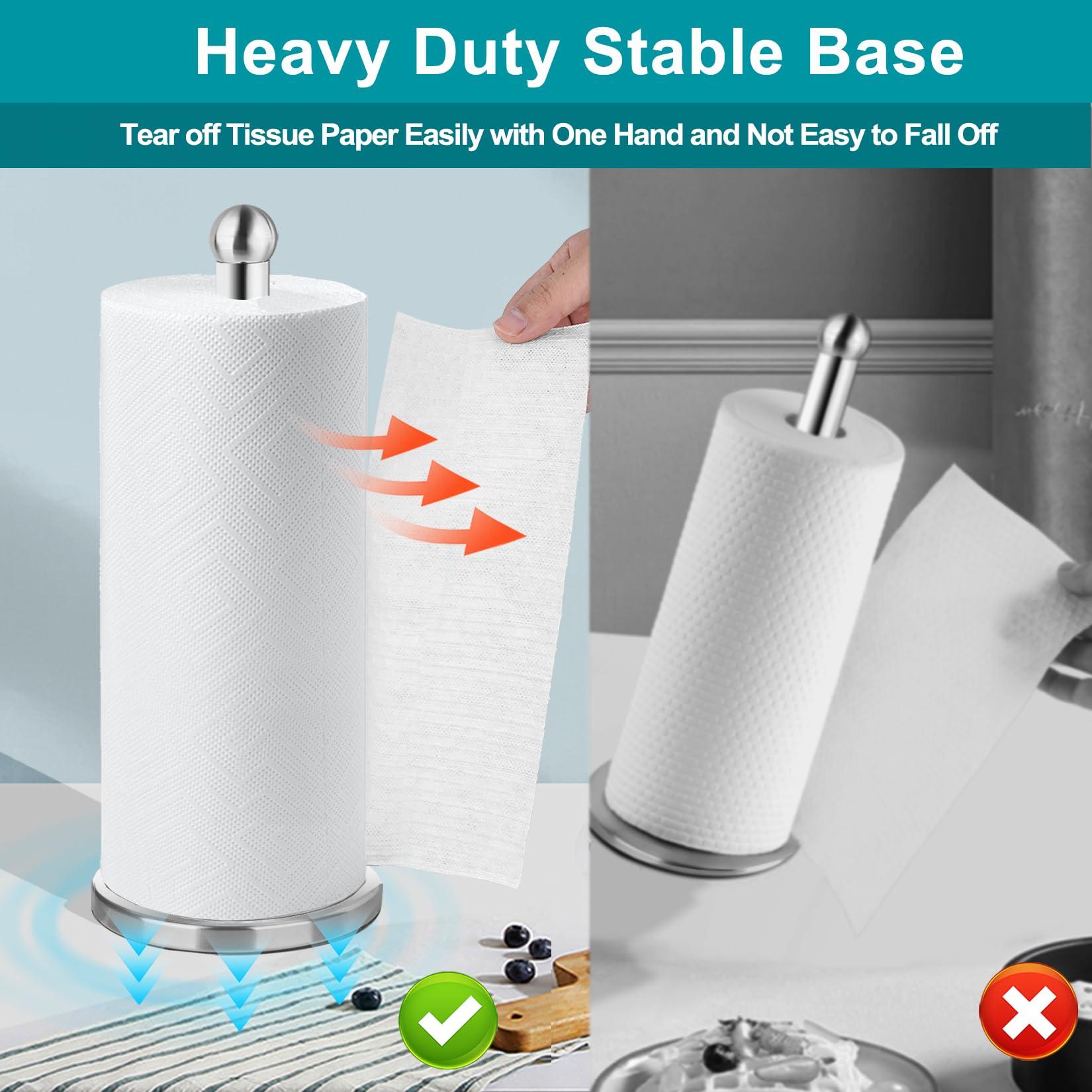 DAWNER Paper Towel Holder Countertop, Freestanding Kitchen Paper Holder Stand, One-Handed Tear, Stainless Steel, Paper Towel Dispenser with Weighted Base for Standard Towel Rolls, Brushed Nickel - Image 4