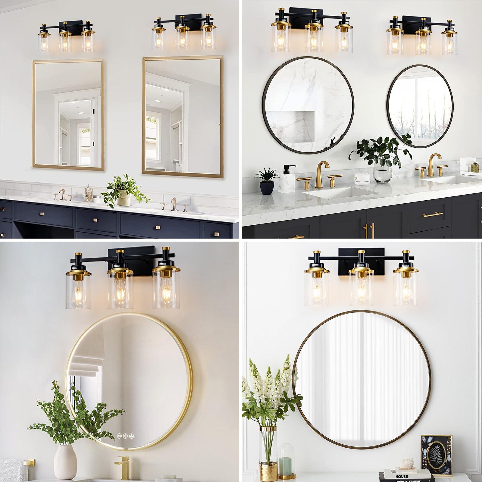 Aixialin 3 Light Bathroom Light Fixtures, Black and Brushed Gold Vanity Light Fixture Over Mirror, Modern Wall Sconces Lighting Wall Lamp for Bathroom, Bedroom, Hallway with Clear Glass Shade - Image 7