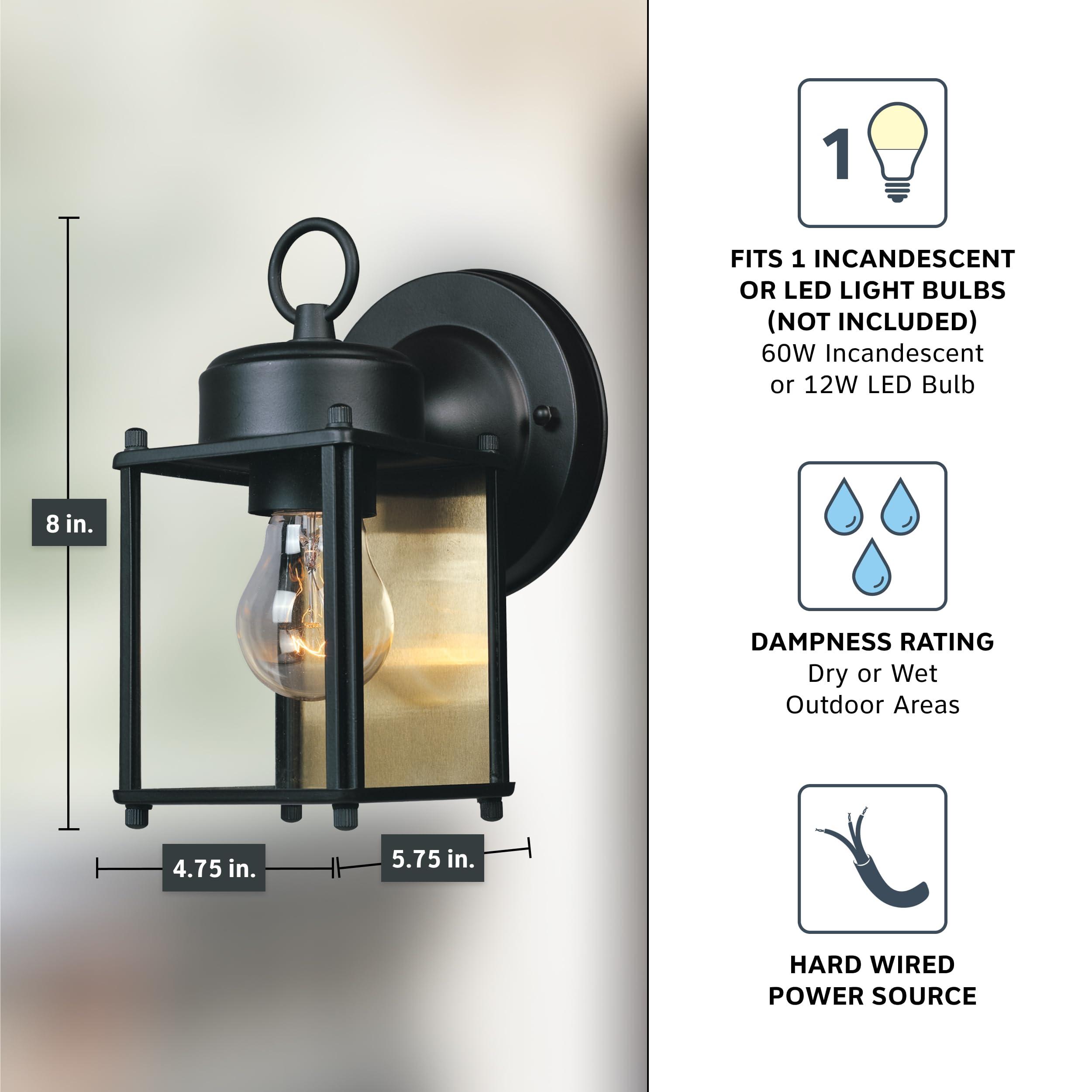 DESIGNERS FOUNTAIN Preston Outdoor Light Fixture, 8 Inch, Exterior Wall Mount Lantern Sconce, Clear Glass Porch Lights for Front Door, Patio, and House Garage, Black, 1161-BK - Image 4