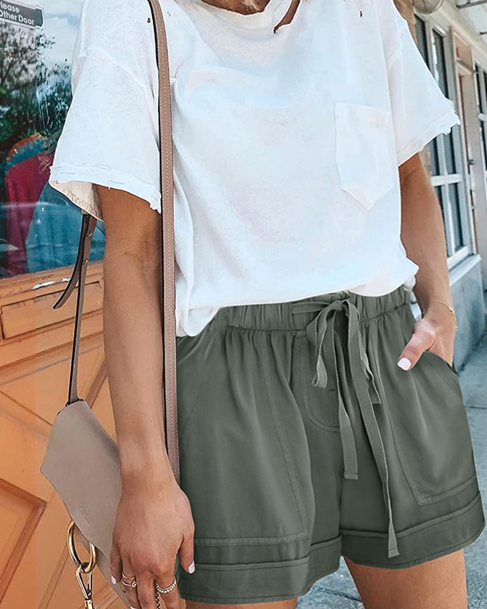 BTFBM Summer Shorts for Women 2025 Casual Elastic Waist Drawstring Lightweight Beach Lounge Short Pants Pockets - Image 2