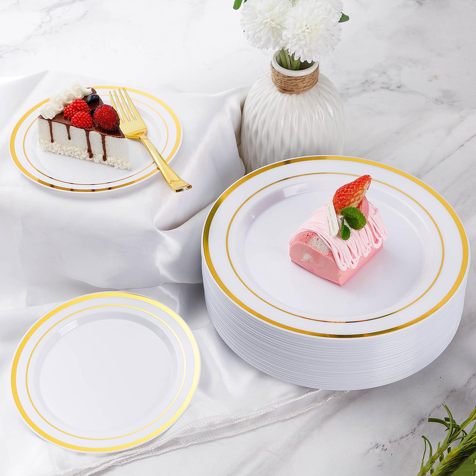 Goodluck 600 Pieces Gold Disposable Plates for 100 Guests, Plastic Plates for Party, Dinnerware Set of 100 Dinner and 100 Dessert Plates, 100 Spoons, 100 Forks, 100 Knives, 100 Cups - Image 6