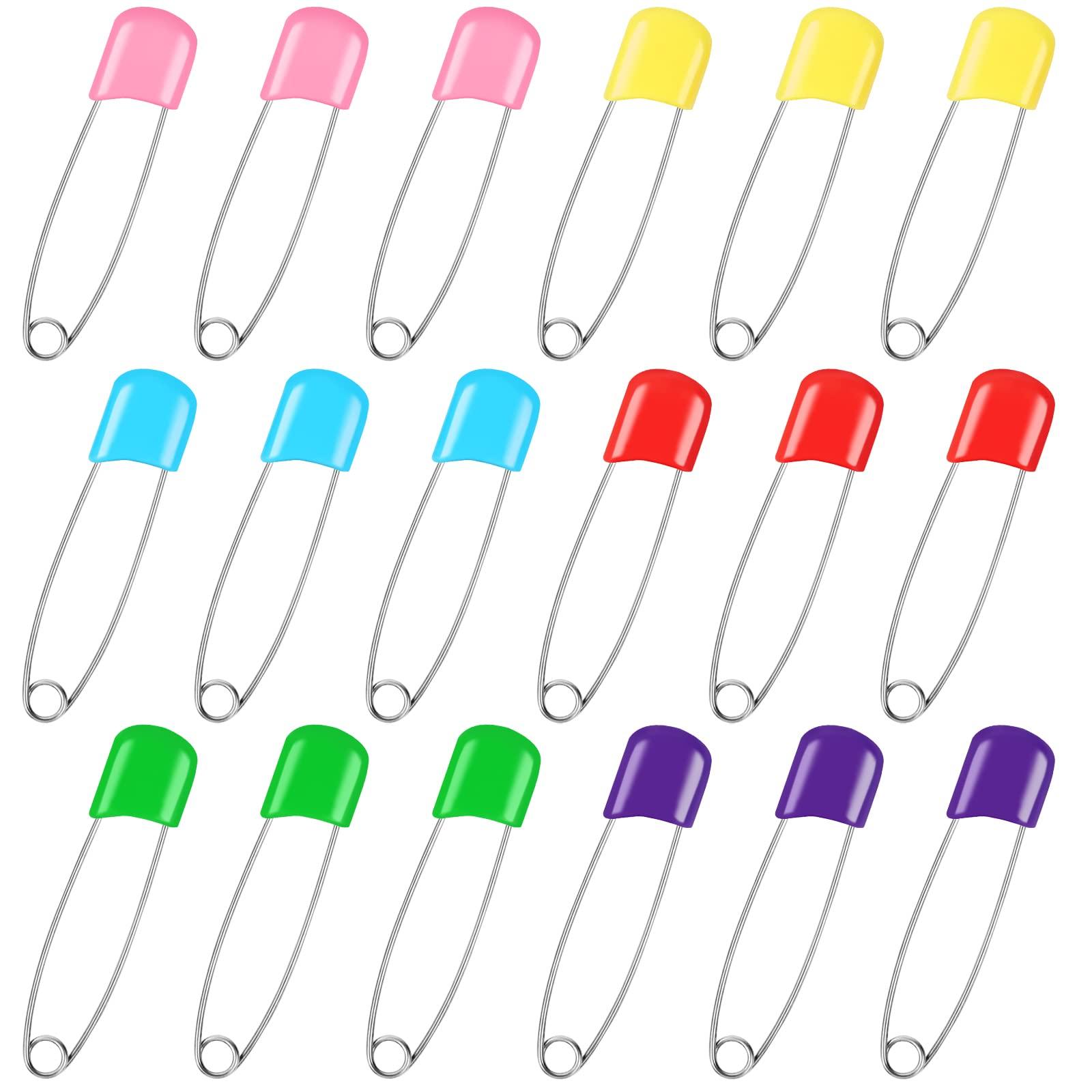 Joyberg 100 Pcs Diaper Pins, Baby Safety Pins, Diaper Pins for Cloth Diapers, Heavy Duty, Stainless Steel, ABS Plastic, Colorful (Red, Yellow, Pink, Blue, Green, Purple), 2.2in, Safe Locking Closures