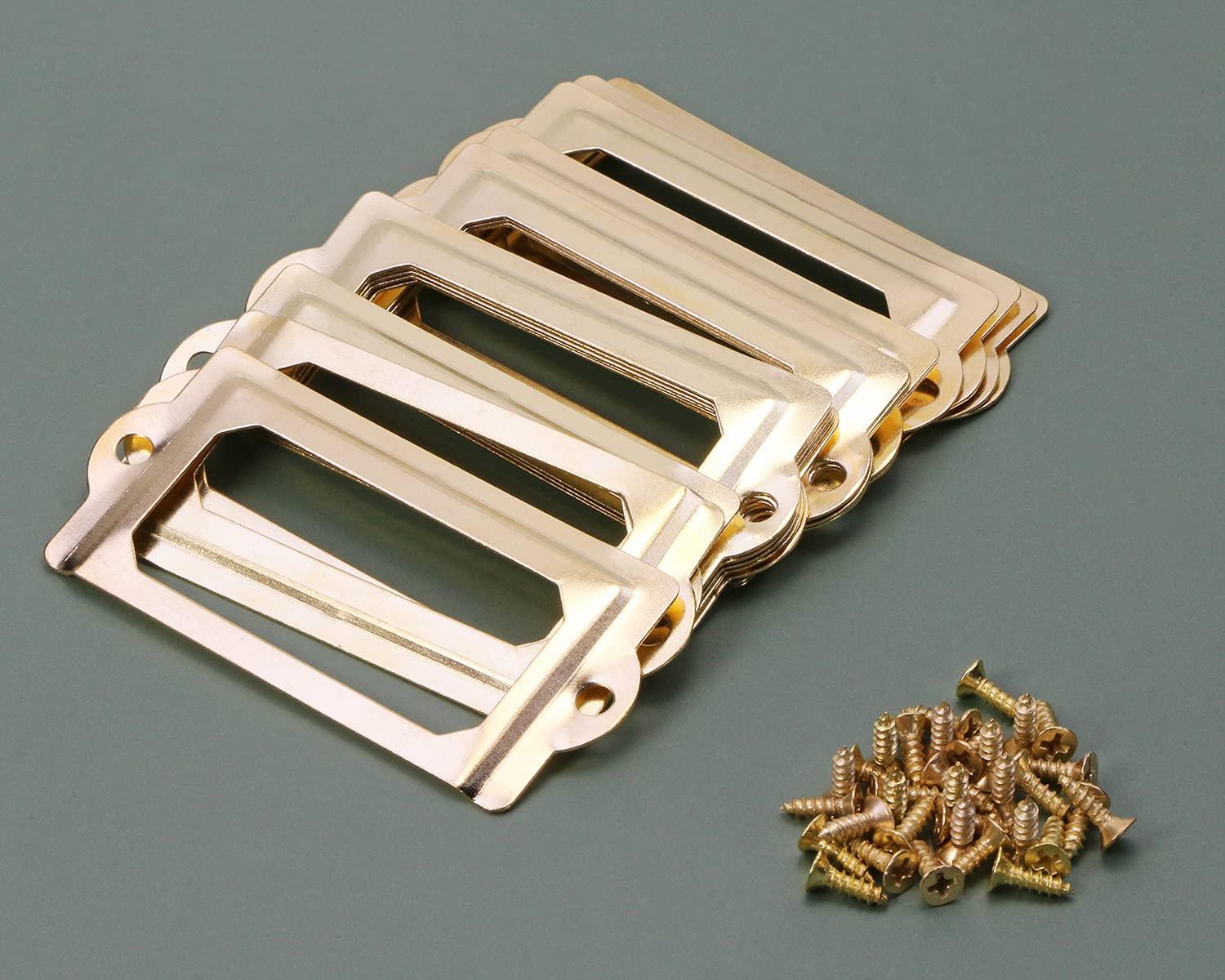 ONLYKXY 17Pcs Iron Metal Label Box Drawer Handle Card Frame File Name Card Holder for Furniture Cabinet Hardware Case Accessories 2.7x1.2inch (Gold) - Image 4