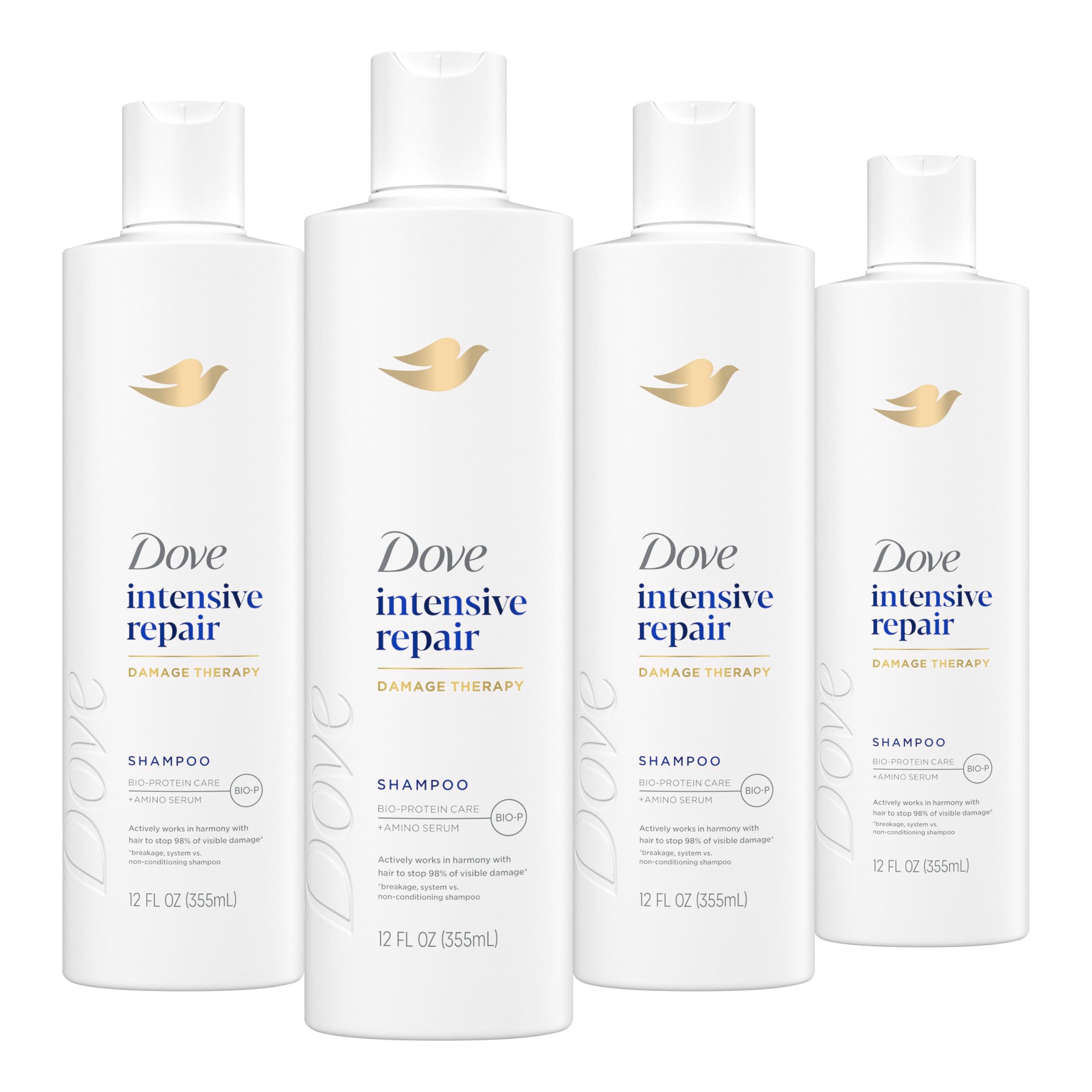 Dove Shampoo 4 count Intensive Repair for Damaged Hair with Bio-Protein Care Technology and Amino Serum 12 Fl Oz - Image 1