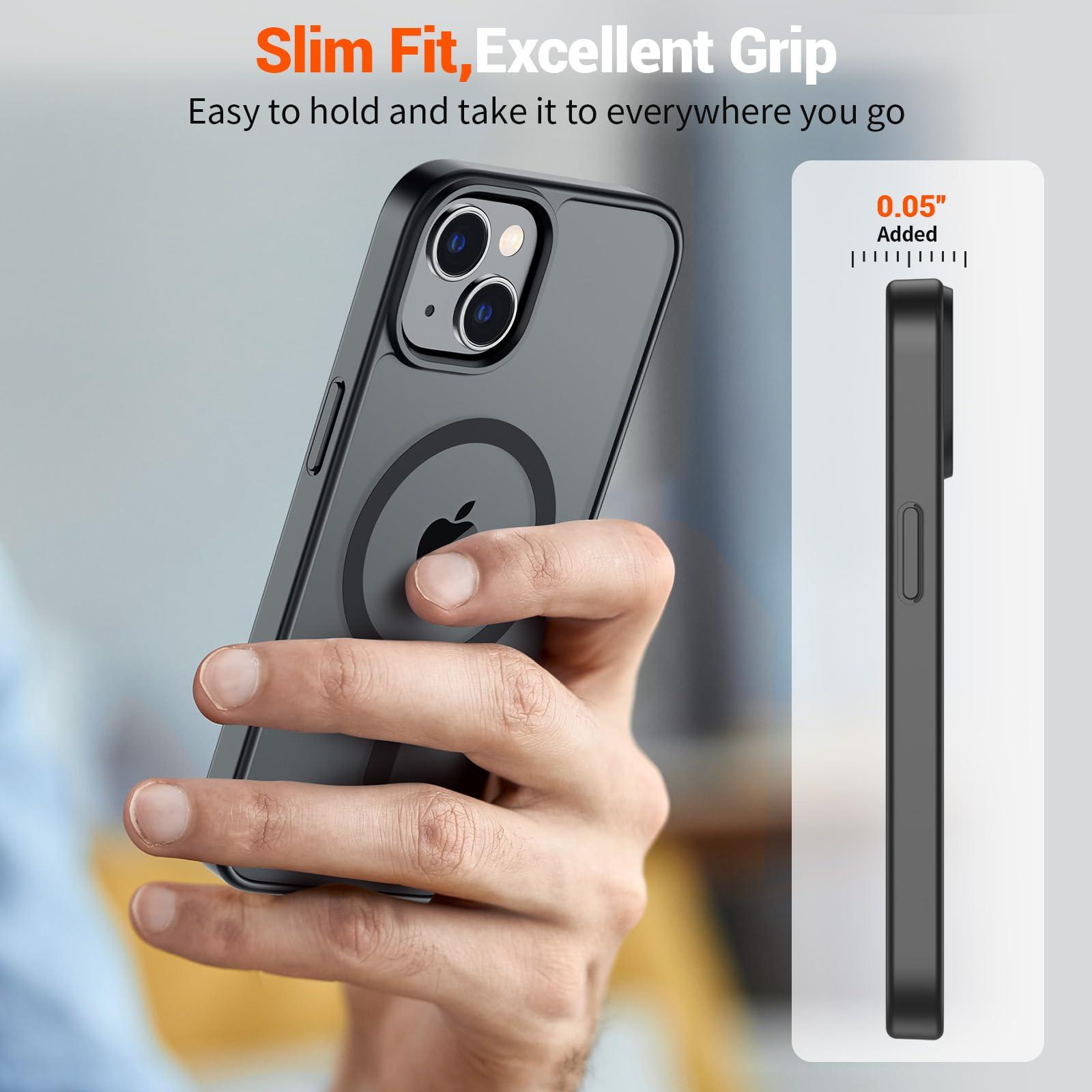 SUPFINE Magnetic for iPhone 14 Case & iPhone 13 Case (Compatible with MagSafe)(Military Grade Drop Protection) Slim Translucent Matte Shockproof Phone Cover,Black - Image 7