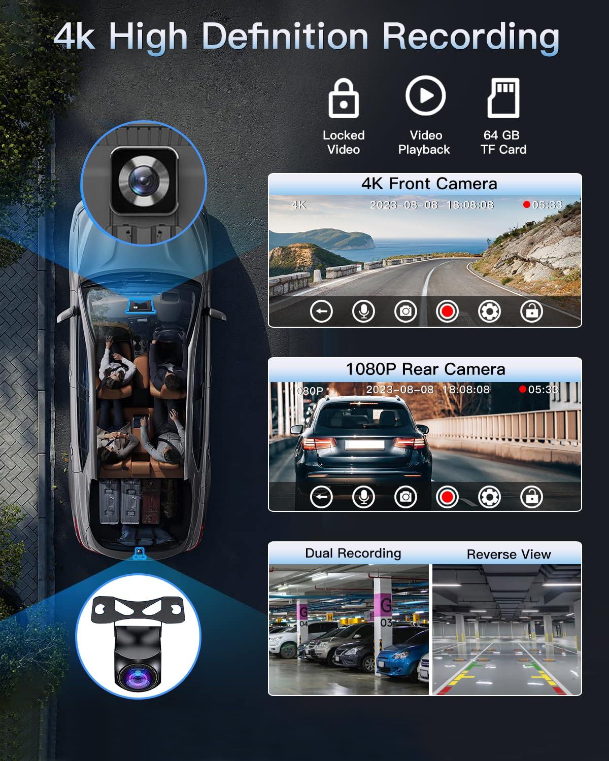 Portable Wireless CarPlay Touchscreen for Car: 4K Apple Carplay & Android Auto Car Play Screen with 4K Dash Cam/1080p Rear Camera/GPS Navigation/Bluetooth/Mirror Link/AirPlay (Obsidian Black-10IN) - Image 4