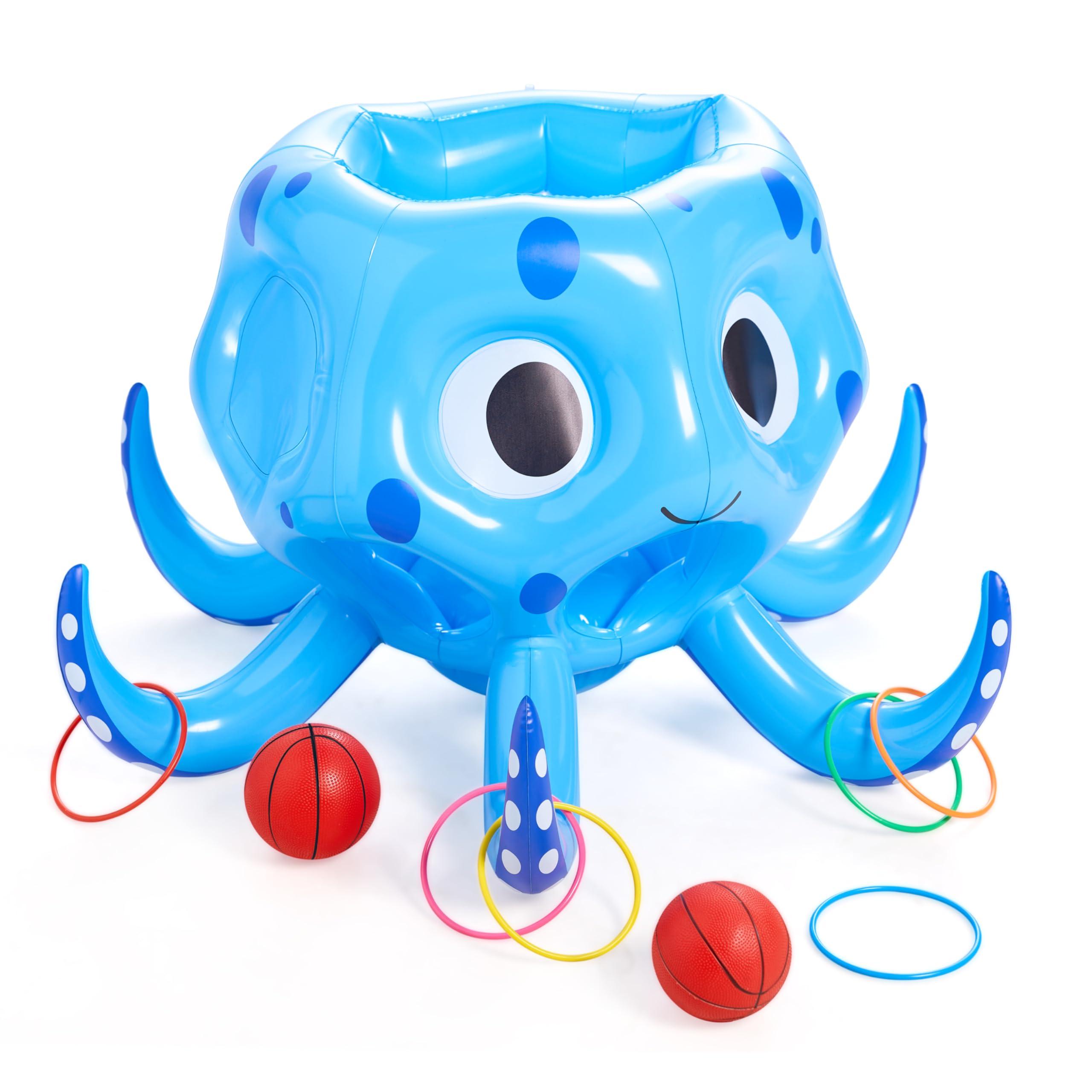 Sloosh Pool Toys, 2-in-1 Inflatable Float Water Game, Octopus Basketball Hoop Ring Toss Outdoor Swim Play, Toss Game Floating Swimming Pool Games for Kids Adults