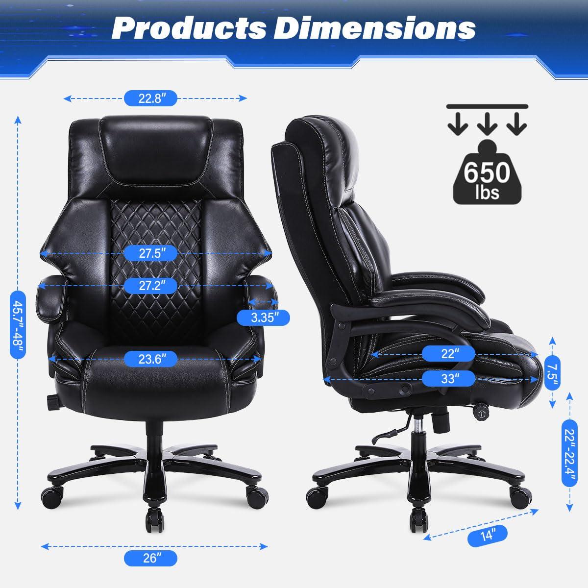 Big and Tall Office Chair 650lbs Heavy Duty Executive Chair with Adjustable Lumbar Support, Wide Seat, Ergonomic High-Back Leather Desk Chair for Heavy People - Image 3