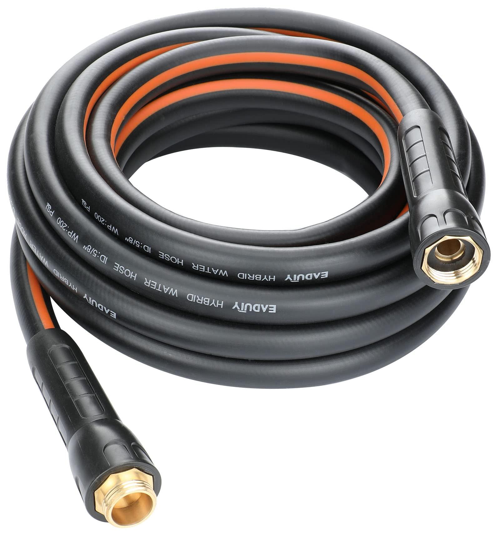 EADUTY Hybrid Garden Hose 5/8 IN. x 25 FT, Heavy Duty, Lightweight, Flexible with Swivel Grip Handle and Solid Brass Fittings, Gray+Orange