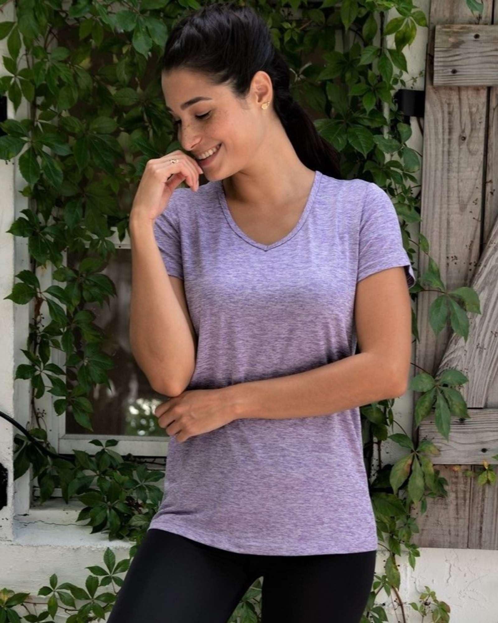 Real Essentials 5 Pack: Women's Short Sleeve V-Neck Activewear T-Shirt Dry-Fit Wicking Yoga Top (Available in Plus) - Image 6