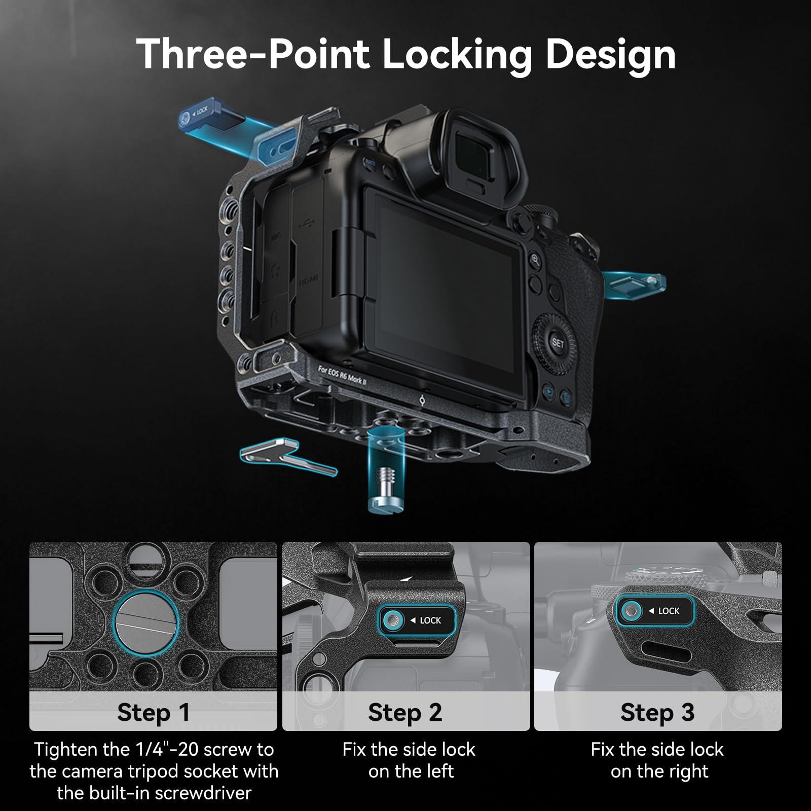 SmallRig“Black Mamba”Camera Cage for Canon EOS R6 Mark II, Built-in Quick Release Plate for Arca-Type, Film Movie Making Camera Video Cage with Shoe Mount, 1/4''-20 & 3/8''-16 Threaded Holes - Image 4