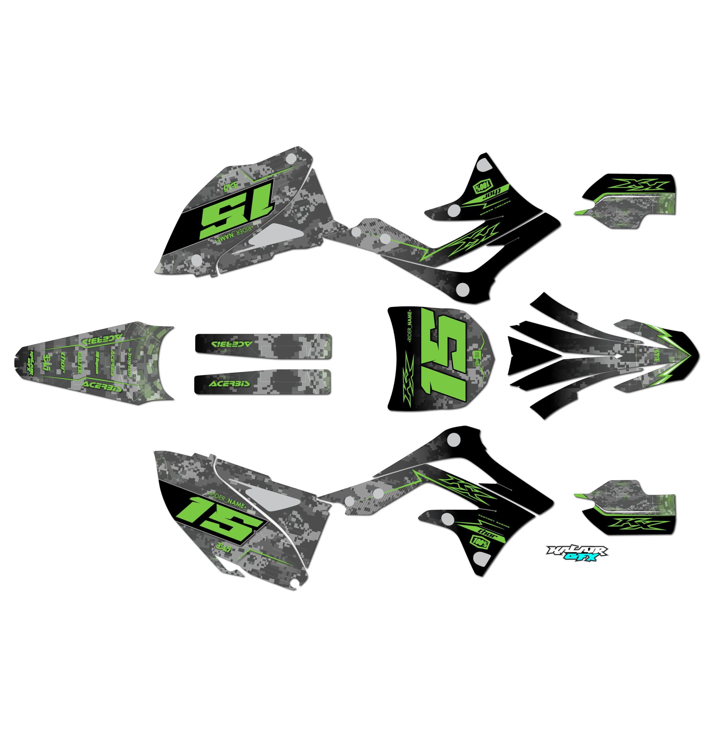 Kalair GFX Graphics Kit for Kawasaki KX 450F (2012) Cyberware Series Green 09 Mil - Dirt bike Custom Racing Graphics Decals Stickers Kit, no-plastics