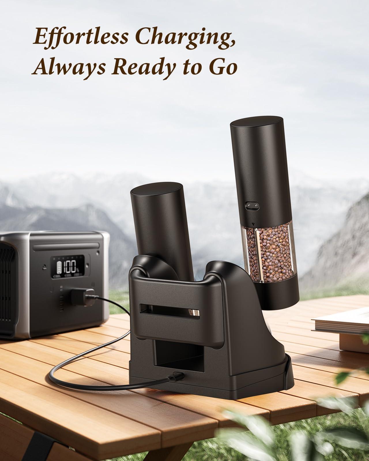 Electric Salt and Pepper Grinder Set - Automatic Refillable Salt and Pepper Grinders with Charging Base & LED Light, Adjustable Coarseness, One-handed Easy Operation, Ideal Kitchen Gadget - Image 6