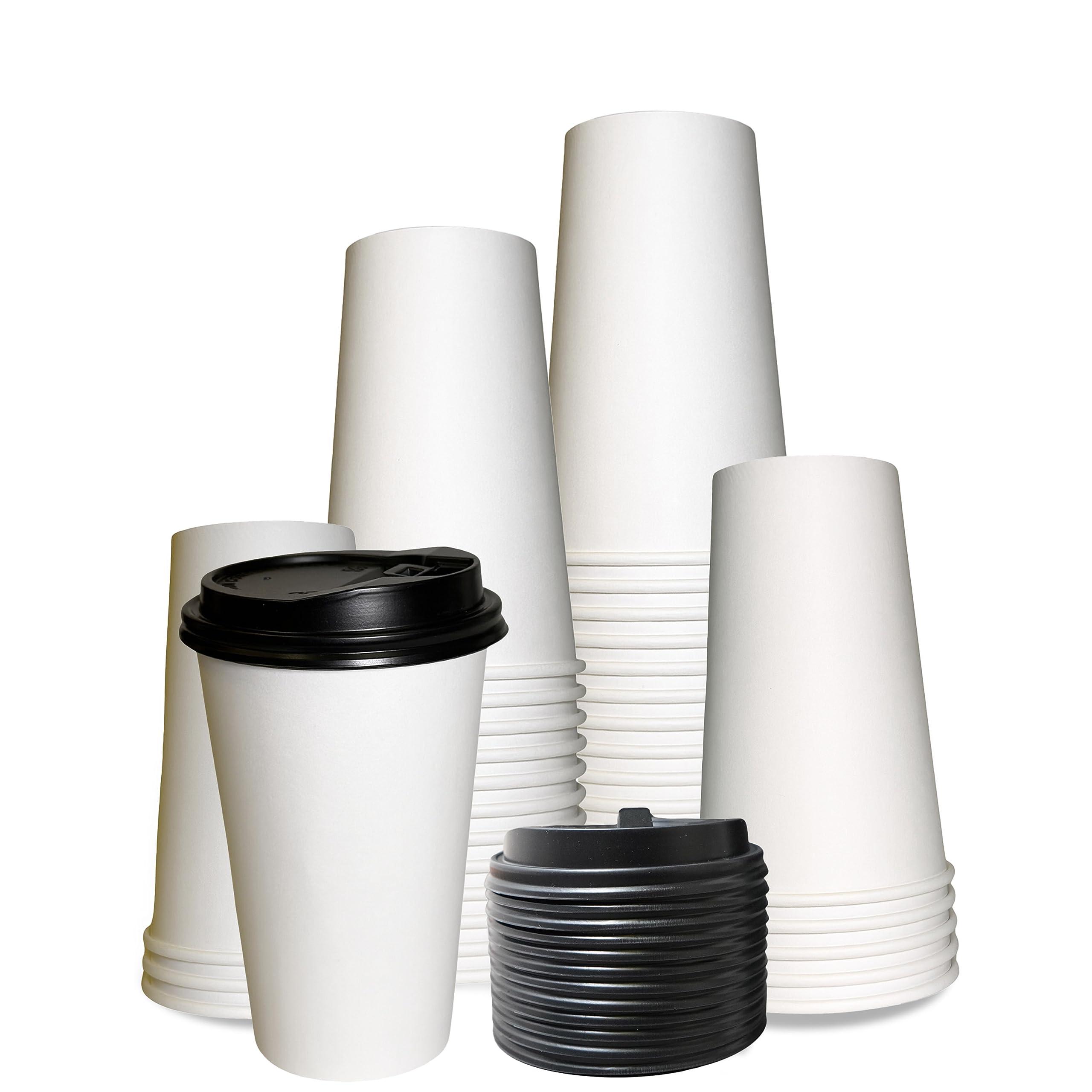 Extra Large 20oz White Paper Coffee Cups with Black Lids - (50 Count) by EcoQuality - Disposable Paper Coffee Cups - Hot Drink, Tea, Coffee, Cappuccino, Hot Chocolate, Chai, Chai Latte, Office, Travel