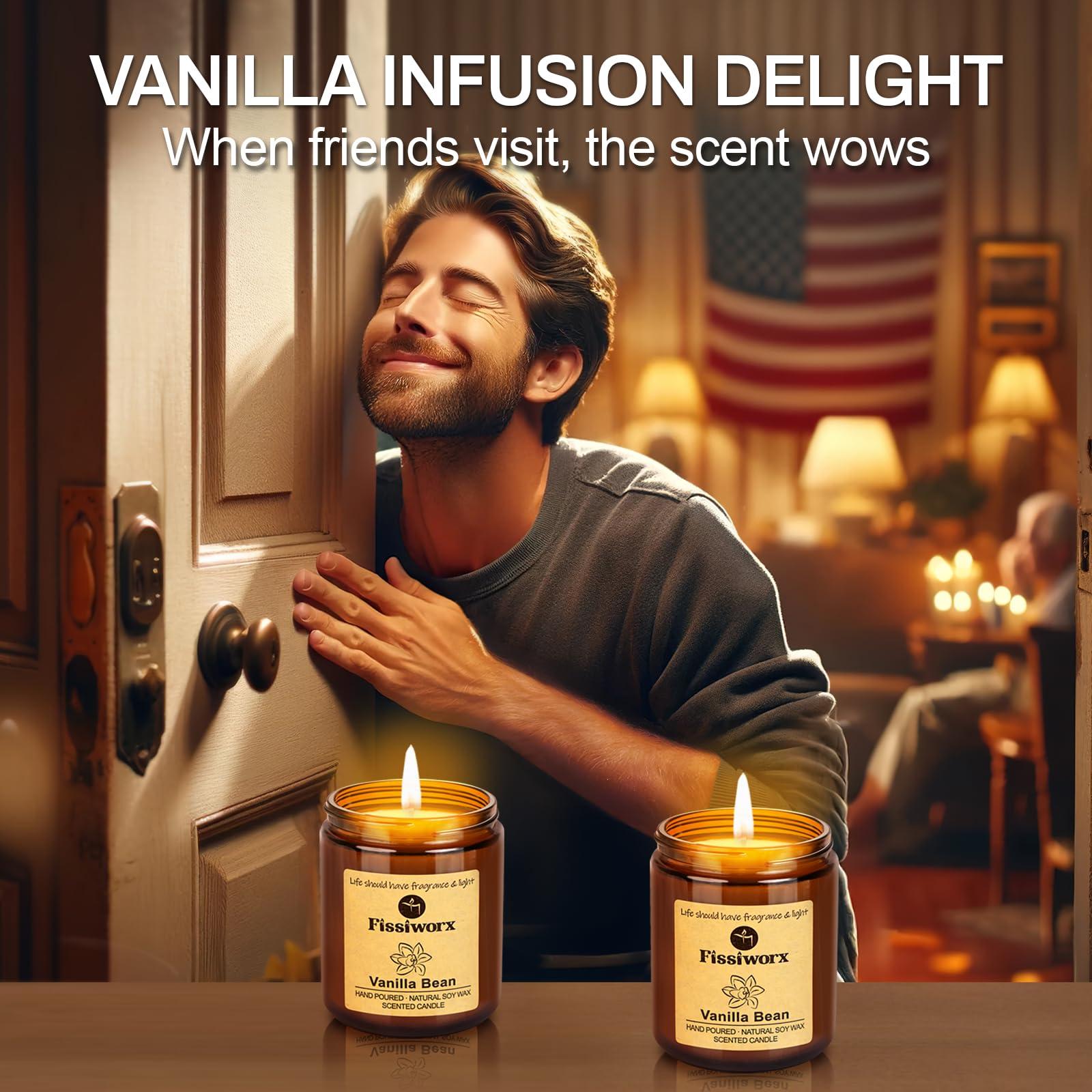 Fissiworx Vanilla Scented Candle Set 2 Pack, Candle for Home Scented, Odor Eliminating, Stress Relief, 15oz, 110 Hours Long Lasting Soy Wax Gift Set for Women - Image 4