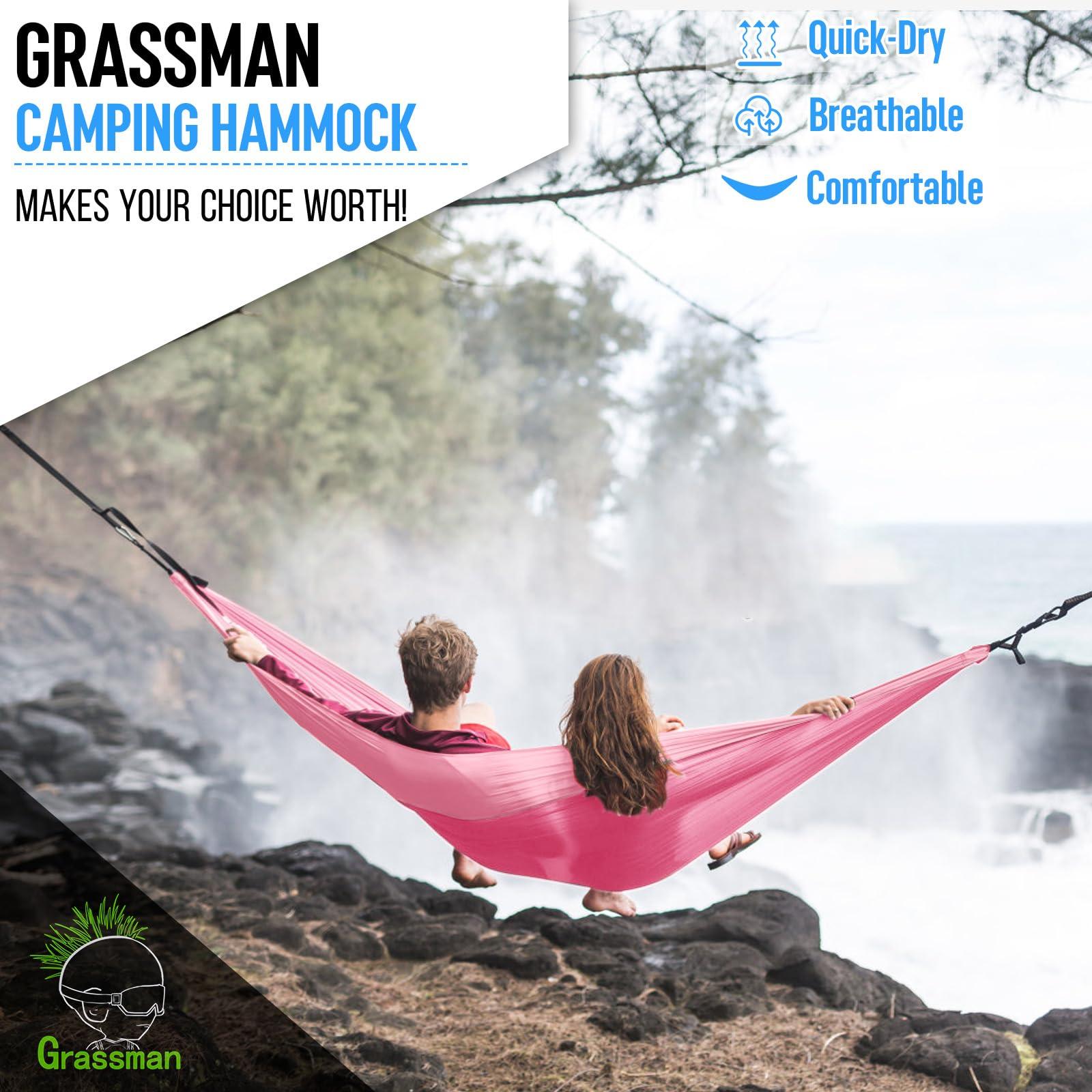 Grassman Camping Hammock Double & Single Portable Hammock with Tree Straps, Lightweight Nylon Parachute Hammocks Camping Accessories Gear for Indoor Outdoor Backpacking, Travel, Hiking, Beach - Image 7