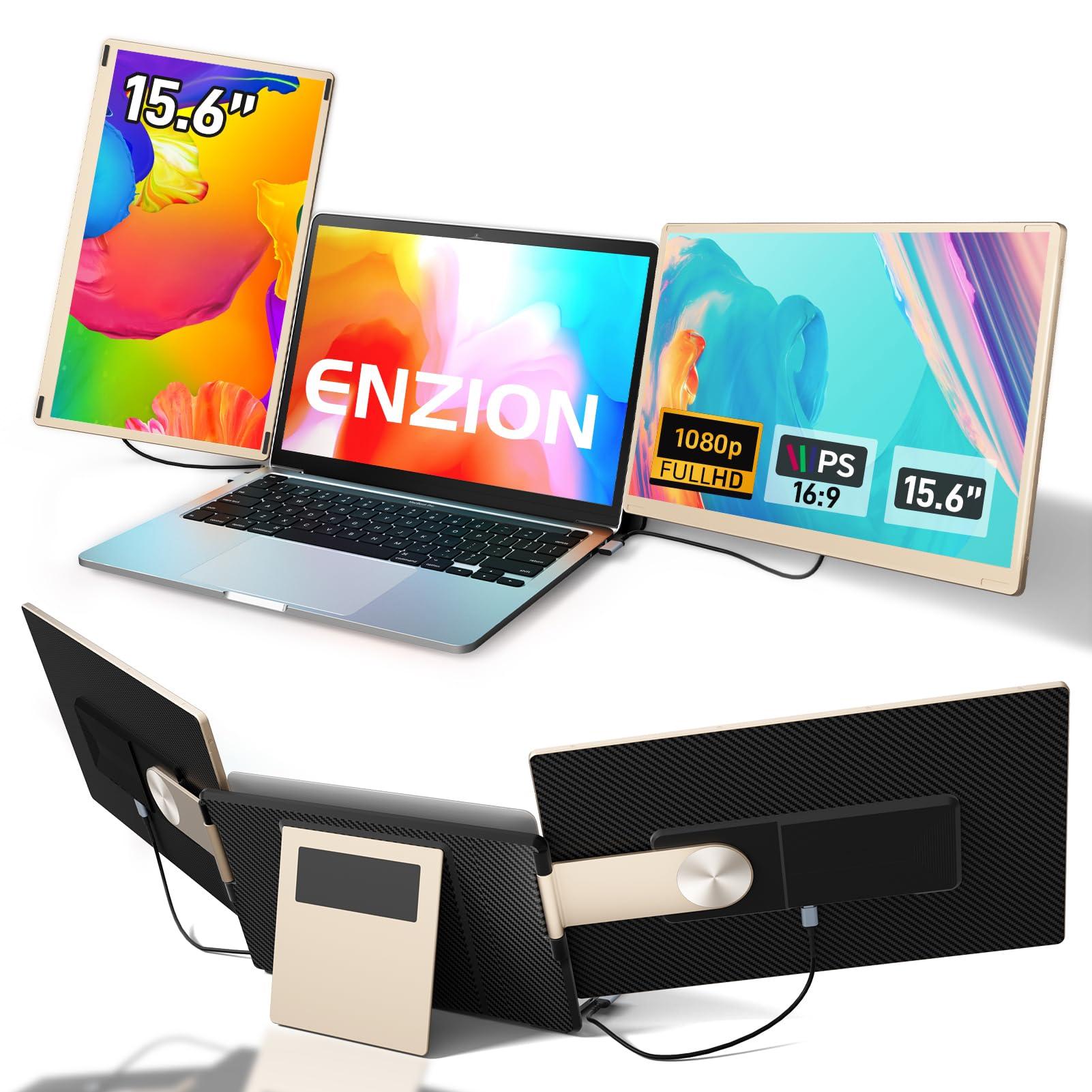 Enzion Laptop Screen Extender,Upgraded 15.6" Portable Monitor,FHD 1080P Triple Laptop Screen Extender,Detachable Dual Monitor for 13”-17” Laptops,Plug & Play,Compatible with Mac/Wins/Chrome/Dex