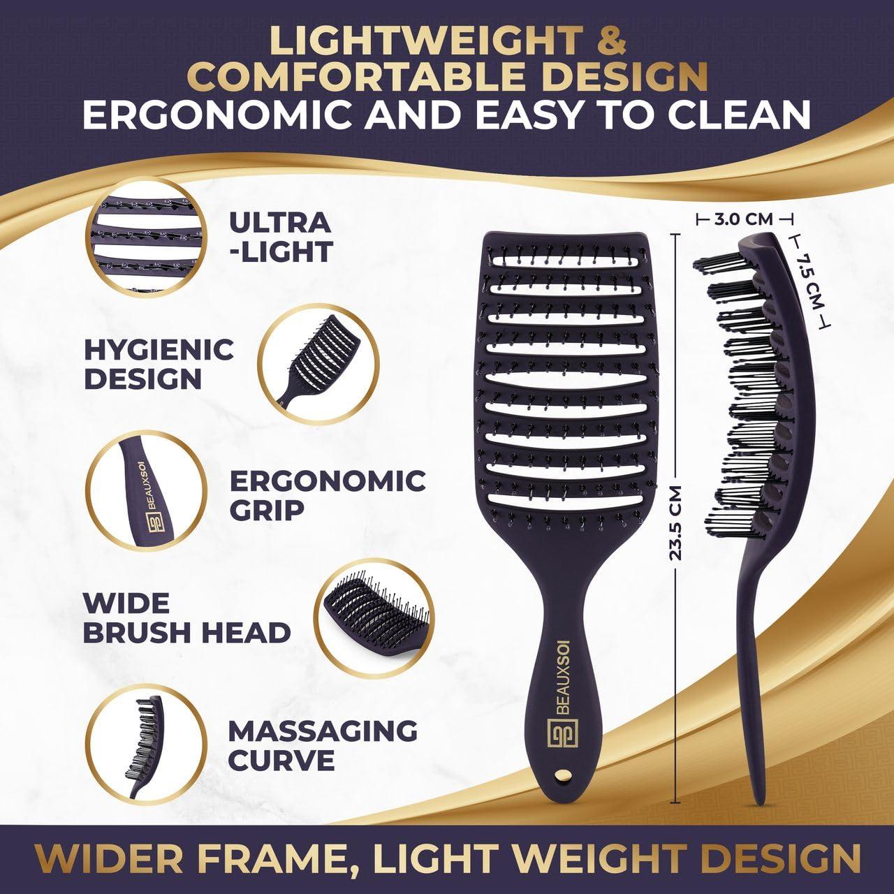 BEAUXSOI Vented Detangling Brush for Wet or Dry, Thick, Coily, and Curly Hair | Curved Vent Brush for Blow Drying - Image 2