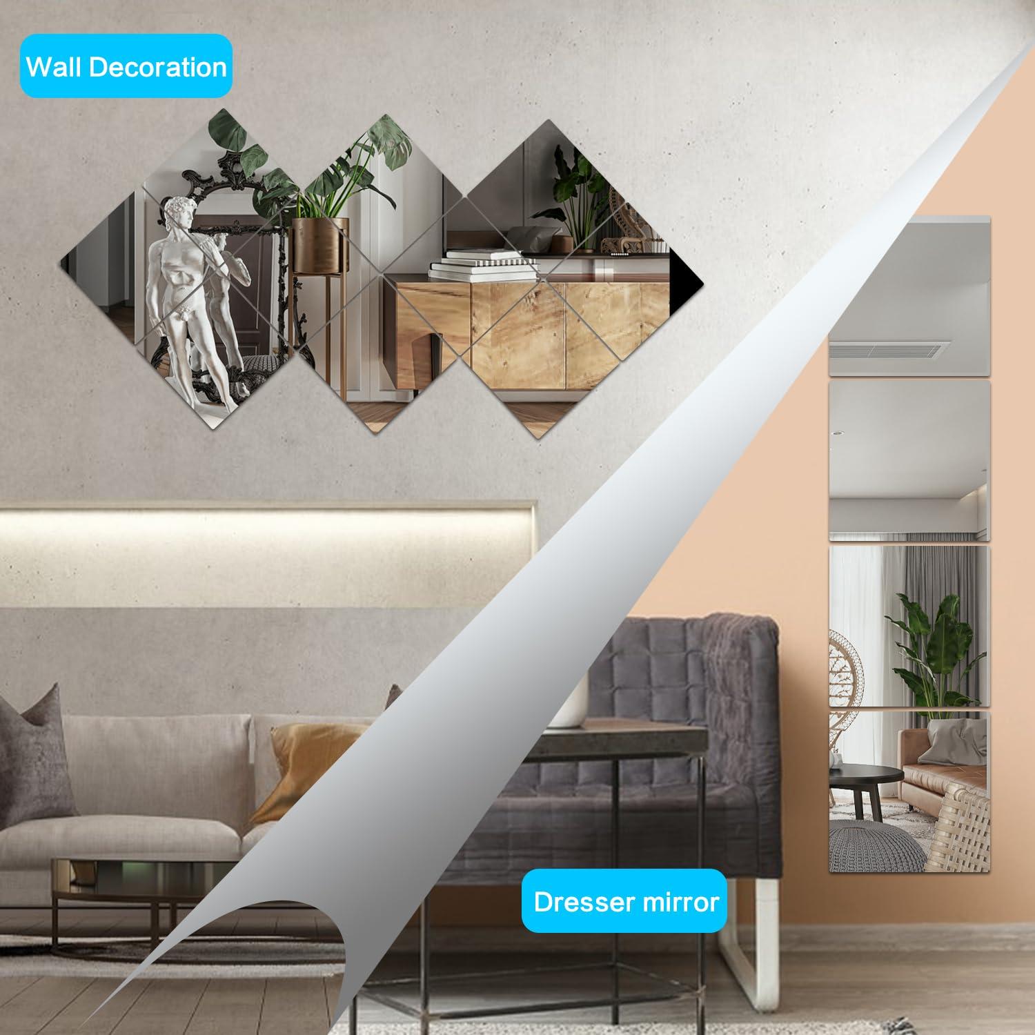 AmasSmile Wall Mirror Full Length 8'' X 8'' X 4PCS Self Adhesive Acrylic Mirror Tiles Shatterproof 2MM Thick Mirror Stickers Gym Mirrors for Home Gym Door Mirror Make Up Mirror for Bedroom - Image 8