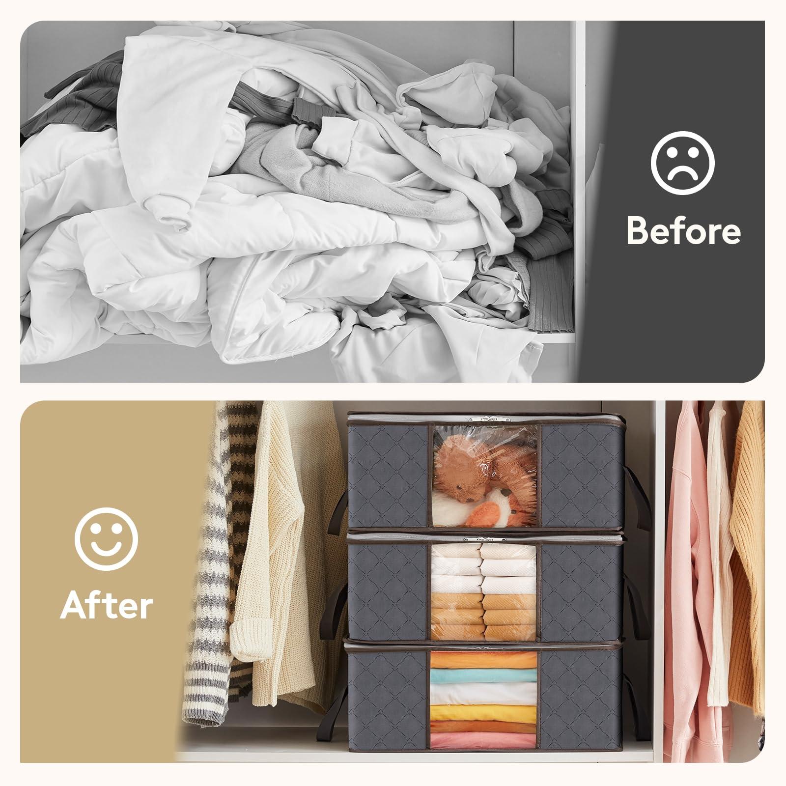 Lifewit 4 Pack Clothes Storage Bag, Foldable Storage Bin Closet Organizer with Reinforced Handle, Sturdy Fabric Blanket Storage with Clear Window, Storage Containers for Clothing, Bedding, Gray - Image 9