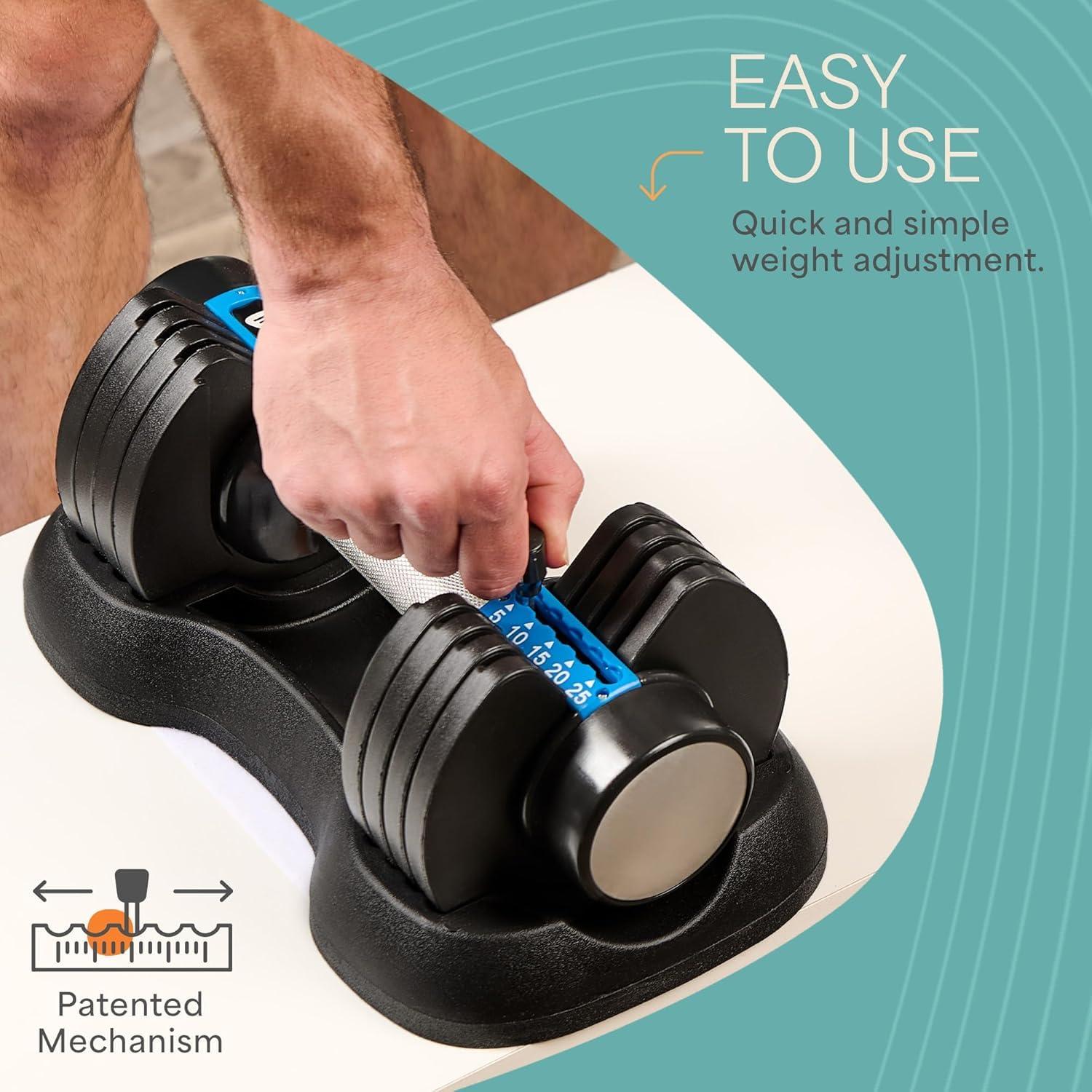Lifepro Adjustable Dumbbells Set - 5in1-15lb 25lb 43lb 55lb weights Set & Single with Rack - Quick Adjust, Secure Grip - Compact Hand Weights for Men Women Home Gym - Image 3