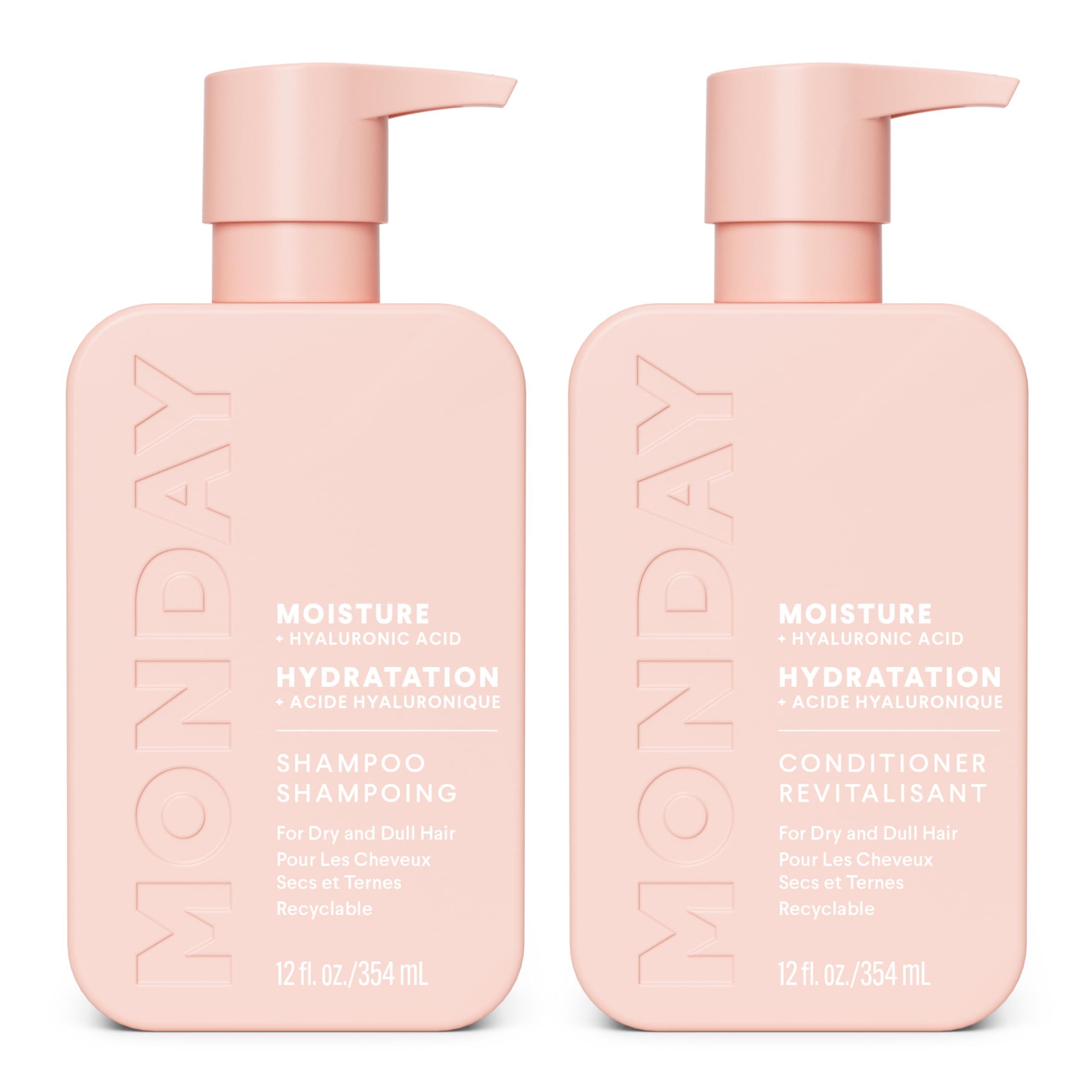 MONDAY HAIRCARE Moisture Shampoo + Conditioner Set for Dry, Coarse, Stressed, Frizzy Hair, Made with Coconut Oil, Rice Protein, Shea Butter and Vitamin E, All Natural, 12 fl oz (Pack of 2)
