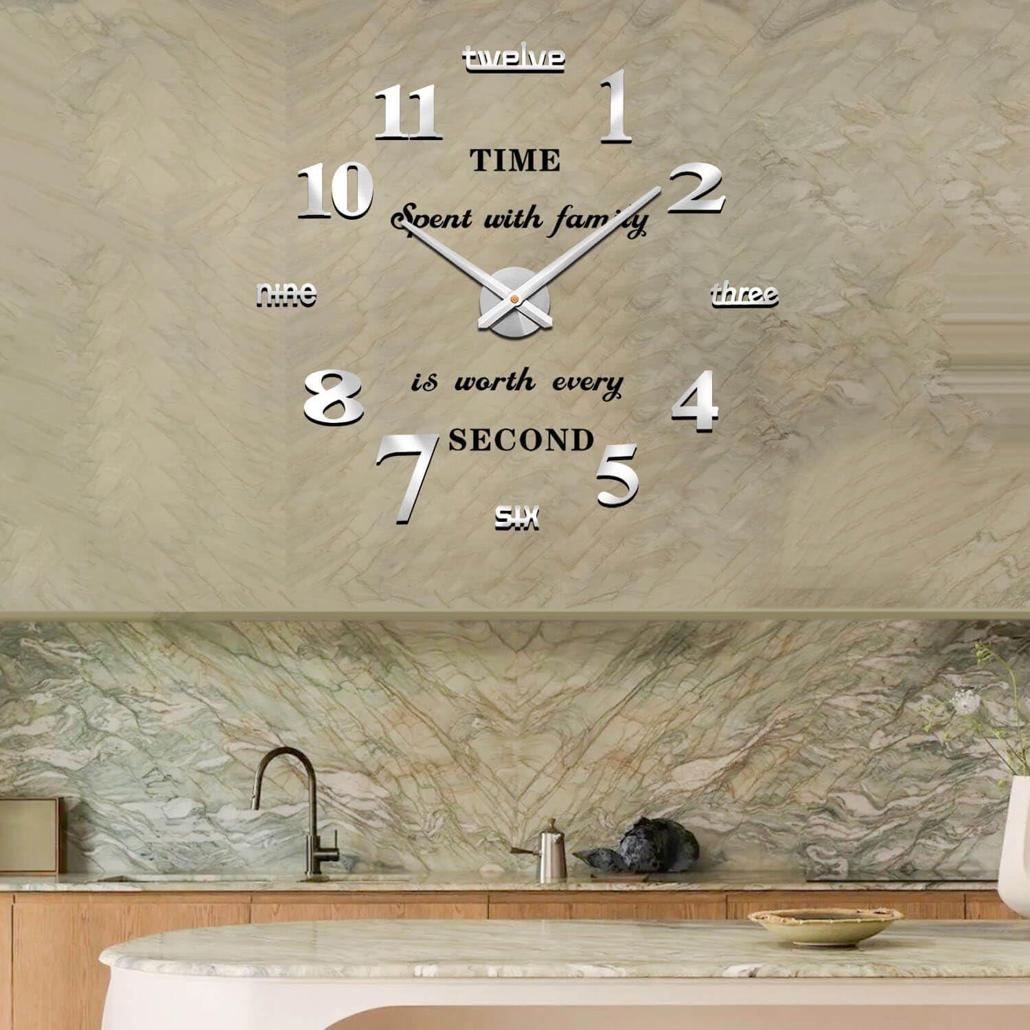 VANGOLD Large Wall Clocks for Living Room Decor, DIY Wall Clock Modern 3D Wall Clock with Mirror Numbers Stickers for Home Office Decorations Ideas (Black) - Image 8