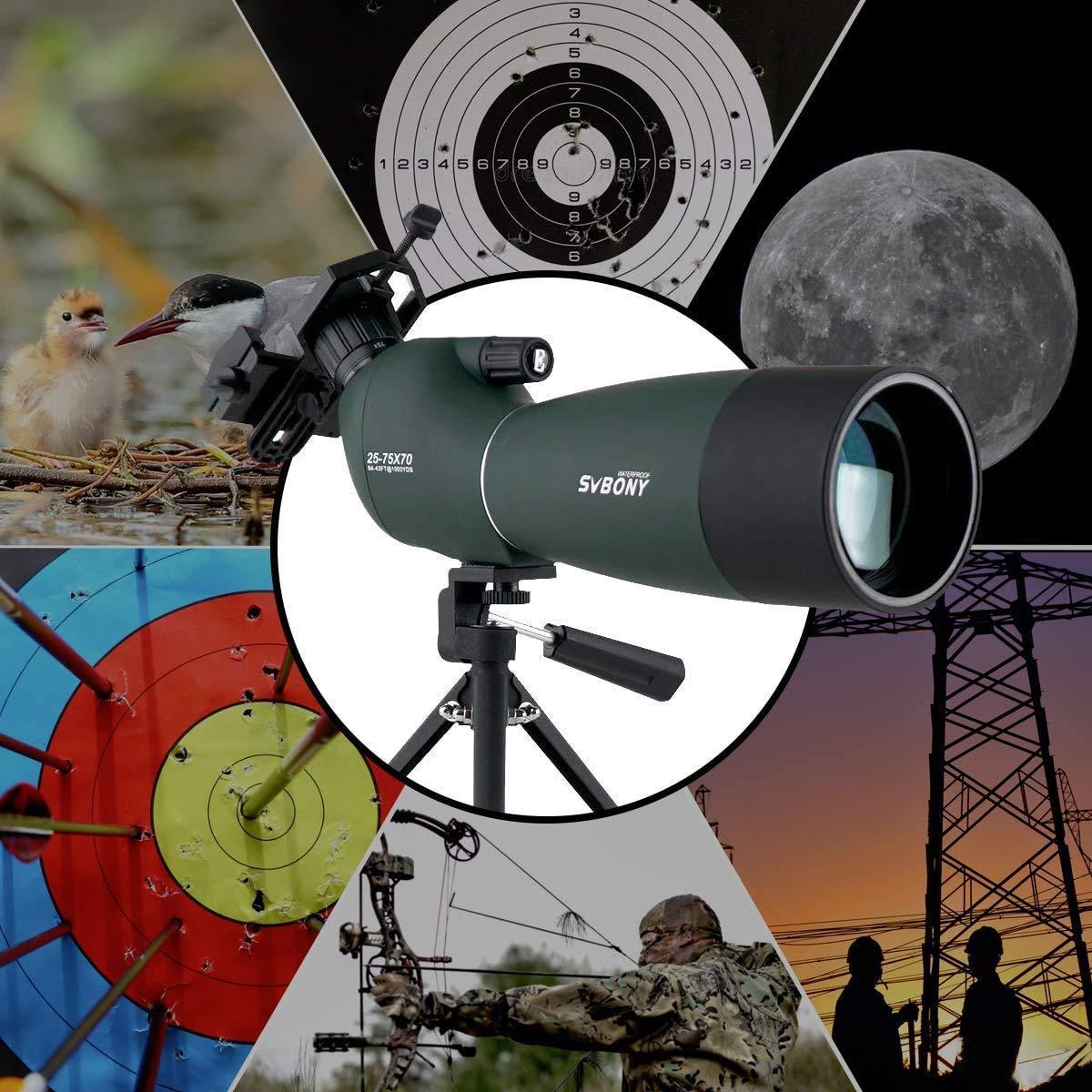 SVBONY SV28 Spotting Scopes with Tripod, Angled 25-75x70mm Spotter Scope with Phone Adapter, Waterproof Fogproof Spotting Scope for Bird Watching, Target Shooting, Wildlife Viewing - Image 5