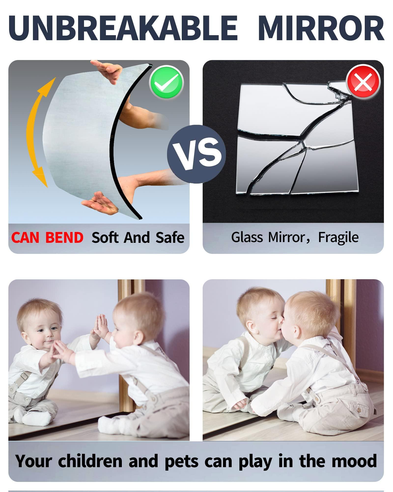 SAFEE MRROR Wall Mirror Full Length Mirror for Bedroom Full Body,Shatterproof Mirror for Kids Tiles,Large 12"x12"x4 Pcs,Unbreakable Frameless Acrylic Gym Mirrors - Image 4