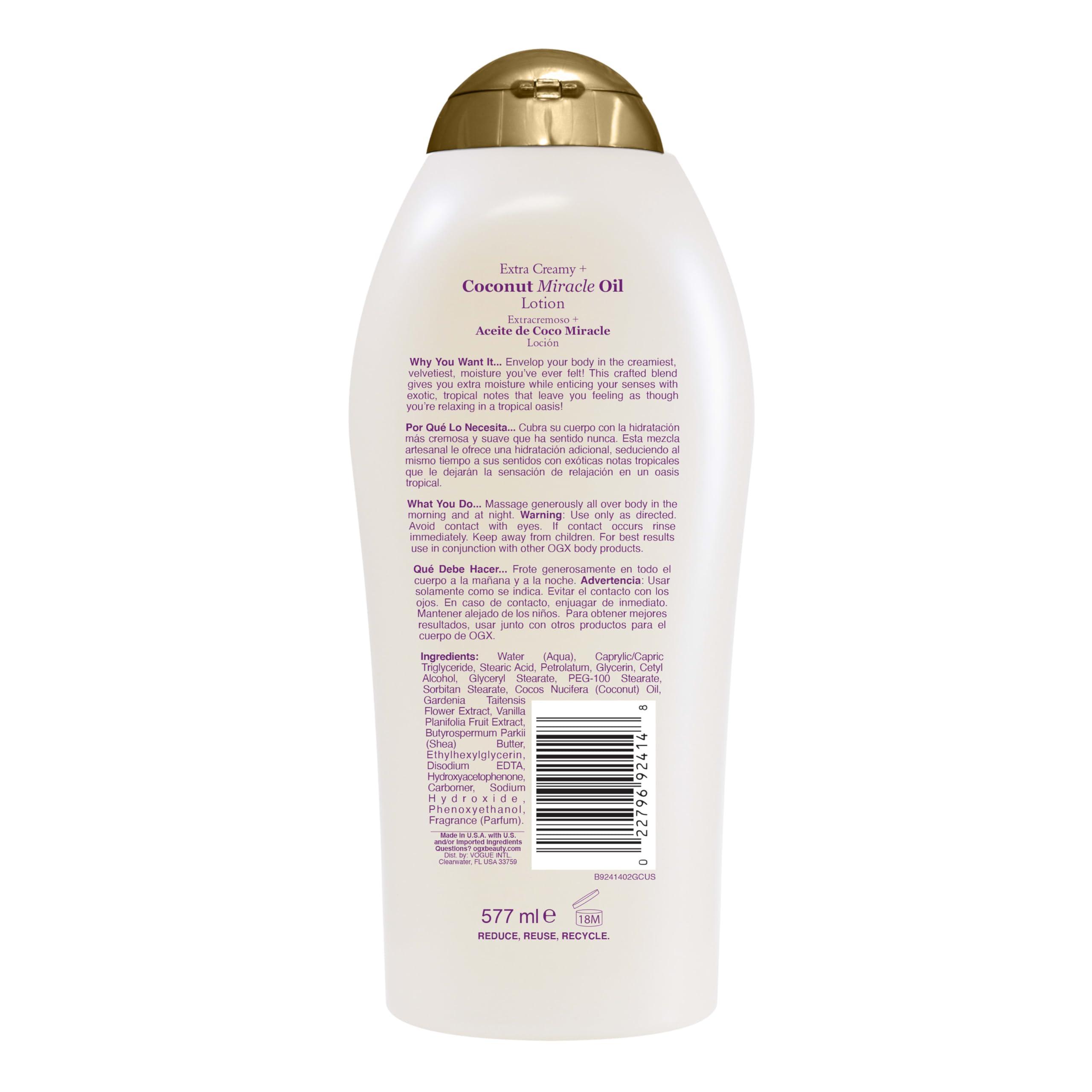 OGX Extra Creamy + Coconut Miracle Oil Ultra Moisture Body Lotion with Vanilla Bean, Fast-Absorbing Body Lotion for All Skin Types, Paraben-Free and Sulfated-Surfactants Free, 19.5 Ounce - Image 6